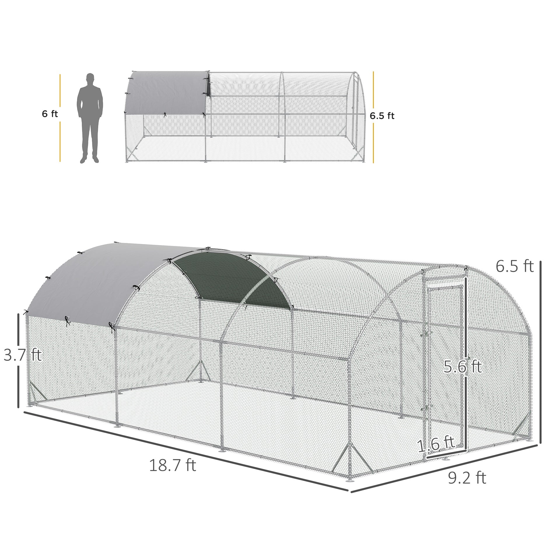 PawHut Large Chicken Coop Metal Chicken Run with Waterproof and Anti-UV Cover, Dome Shaped Walk-in Fence Cage Hen House for Outdoor and Yard Farm Use, 1" Tube Diameter, 9.2' x 18.7' x 6.5'