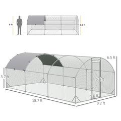 PawHut Large Chicken Coop Metal Chicken Run with Waterproof and Anti-UV Cover, Dome Shaped Walk-in Fence Cage Hen House for Outdoor and Yard Farm Use, 1" Tube Diameter, 9.2' x 18.7' x 6.5'