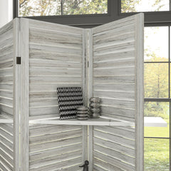 HOMCOM 4 Panel 67" Tall Wood Privacy Screen Room Divider with 3 Shelves and Folding Storage for Bedroom, Distressed White