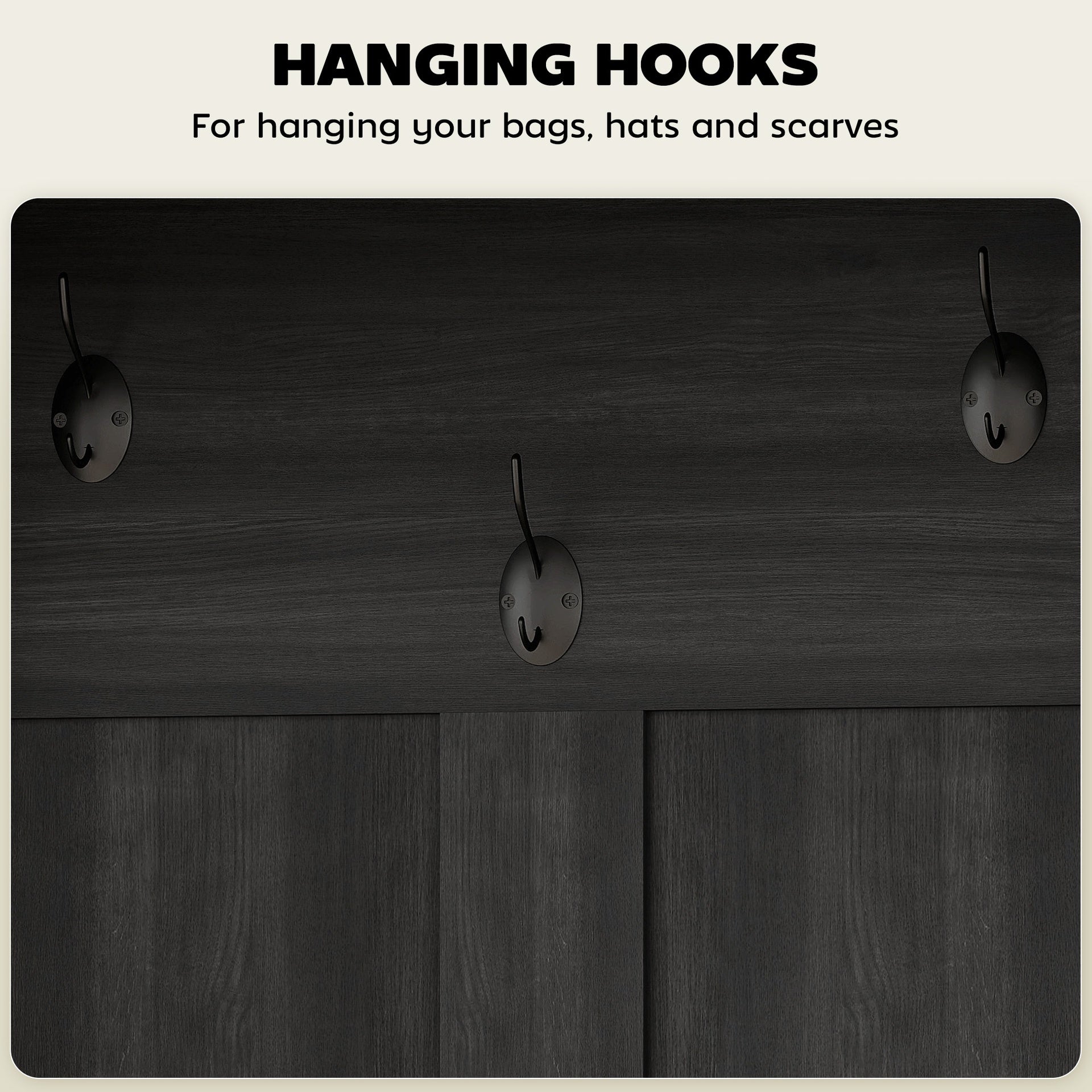 HOMCOM 3-in-1 Hall Tree with Shoe Storage, Coat Rack with Bench, Entryway Furniture with Five Hooks, Black Wood Grain