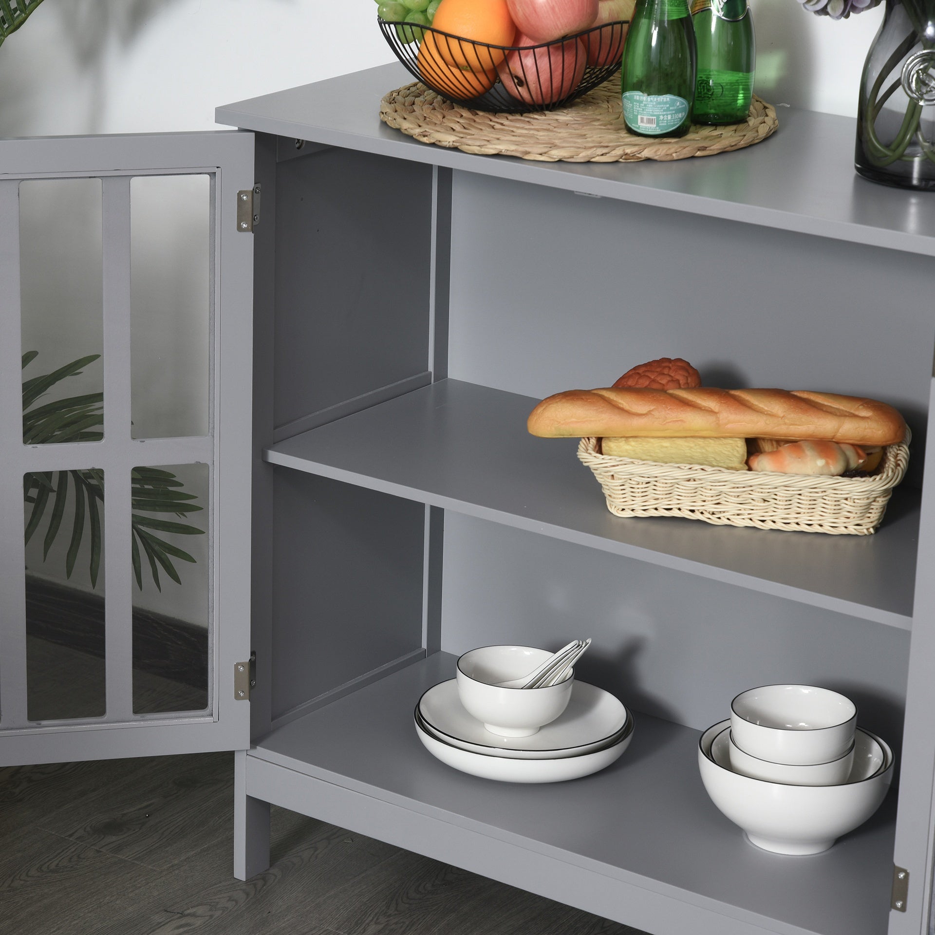 kleankin Contemporary Storage Cabinet, Cupboard Buffet Credenza with 2 Doors for Kitchen, Hallway, Living Room, Gray