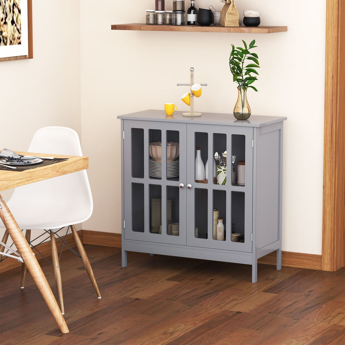 kleankin Contemporary Storage Cabinet, Cupboard Buffet Credenza with 2 Doors for Kitchen, Hallway, Living Room, Gray