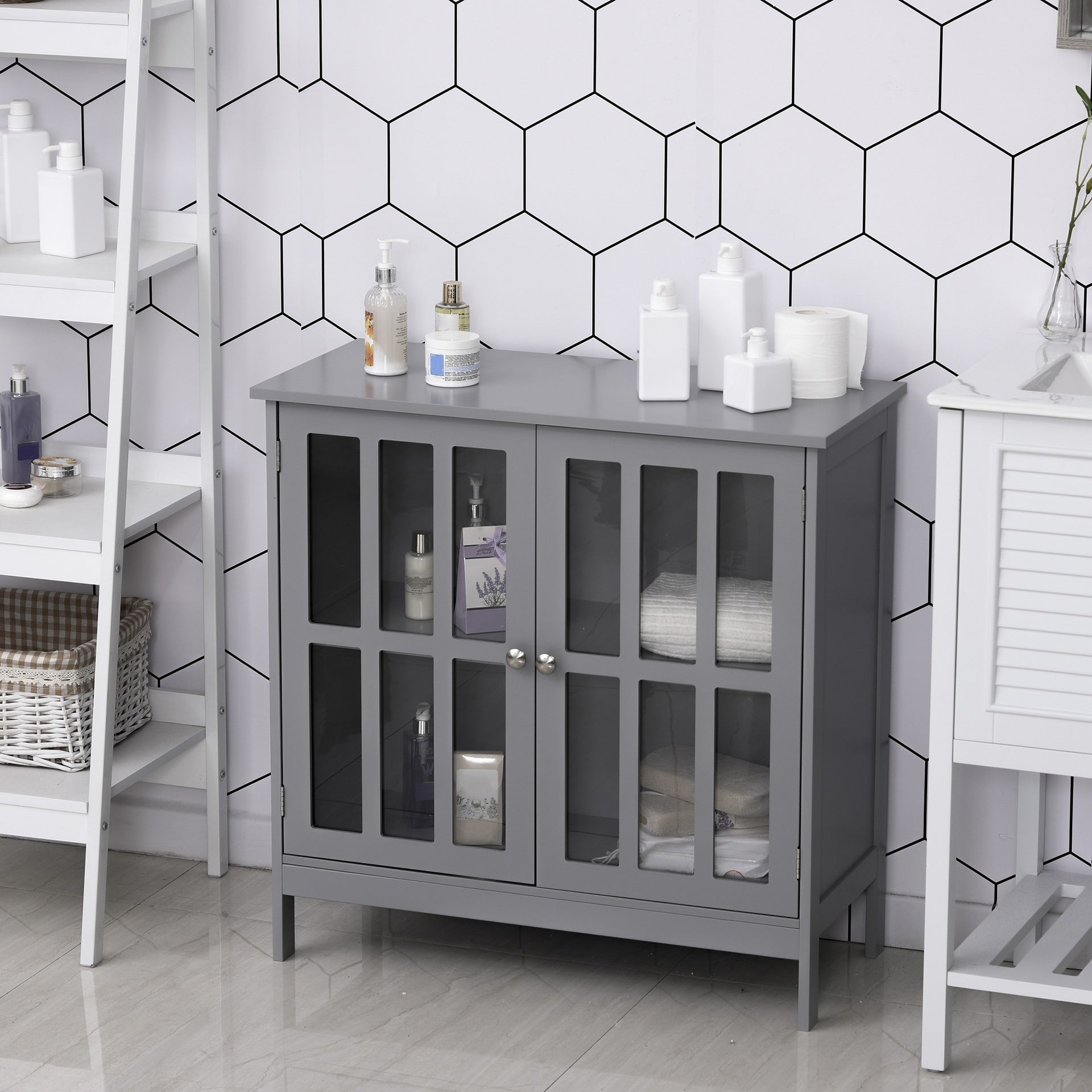 kleankin Contemporary Storage Cabinet, Cupboard Buffet Credenza with 2 Doors for Kitchen, Hallway, Living Room, Gray