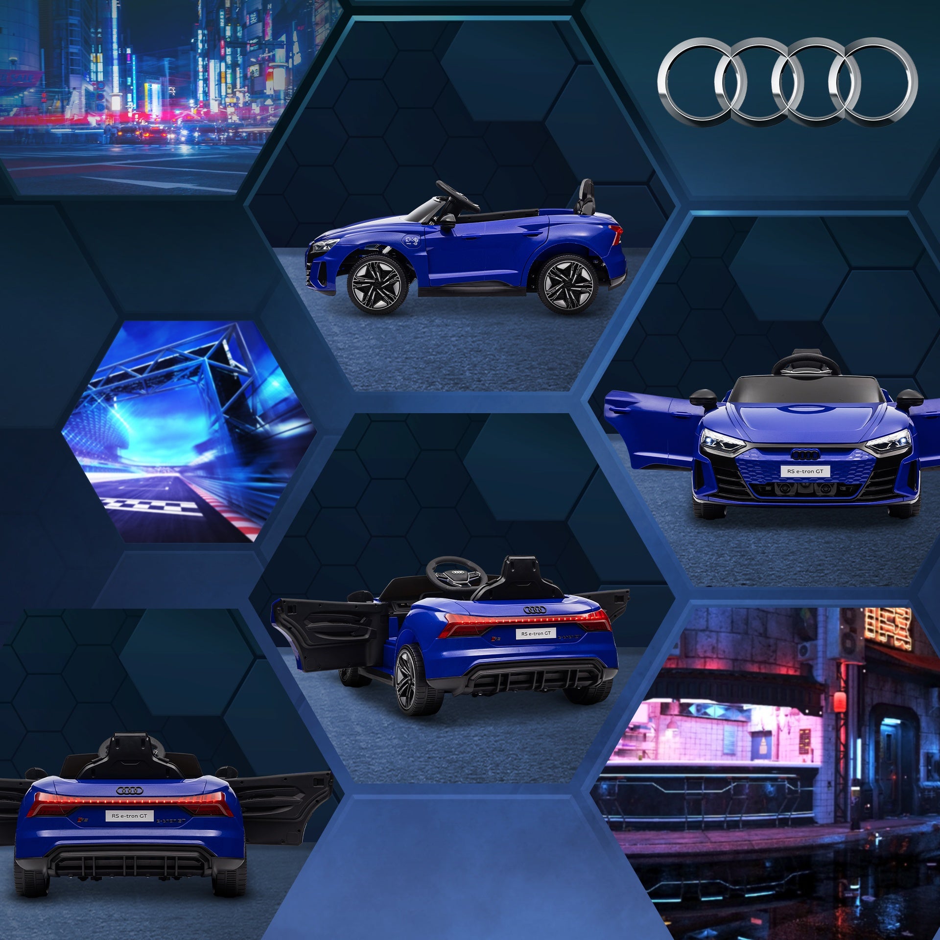 Aosom 12V Licensed Audi RS E-tron GT Kids Ride on Car with Remote Control, Suspension, Horn, Music, Lights, Dark Blue