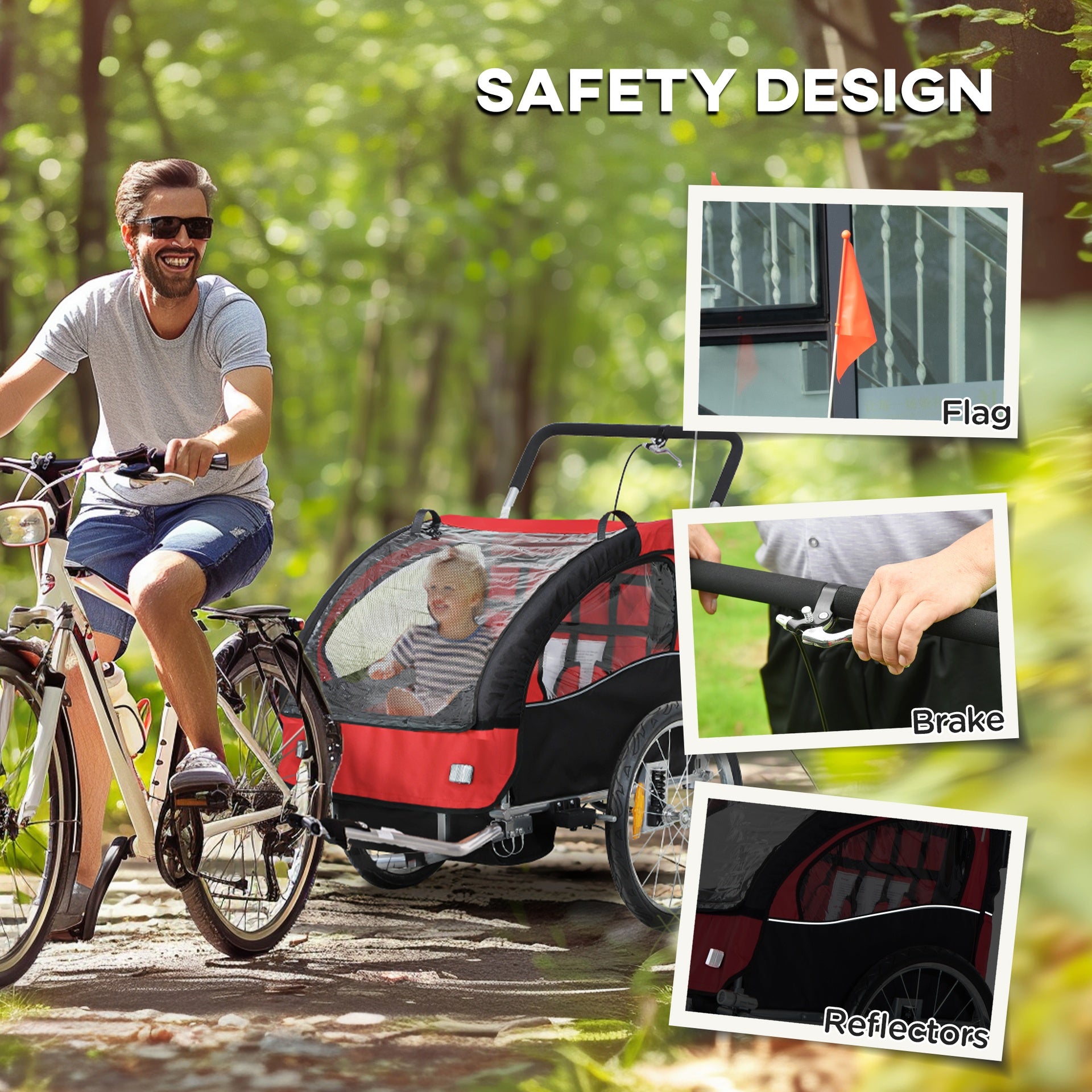 Aosom 2-Seat Elite 360 Swivel Bike Trailer for Kids Bicycle Cargo Trailer with Water-Resistant Windows, Black and Red