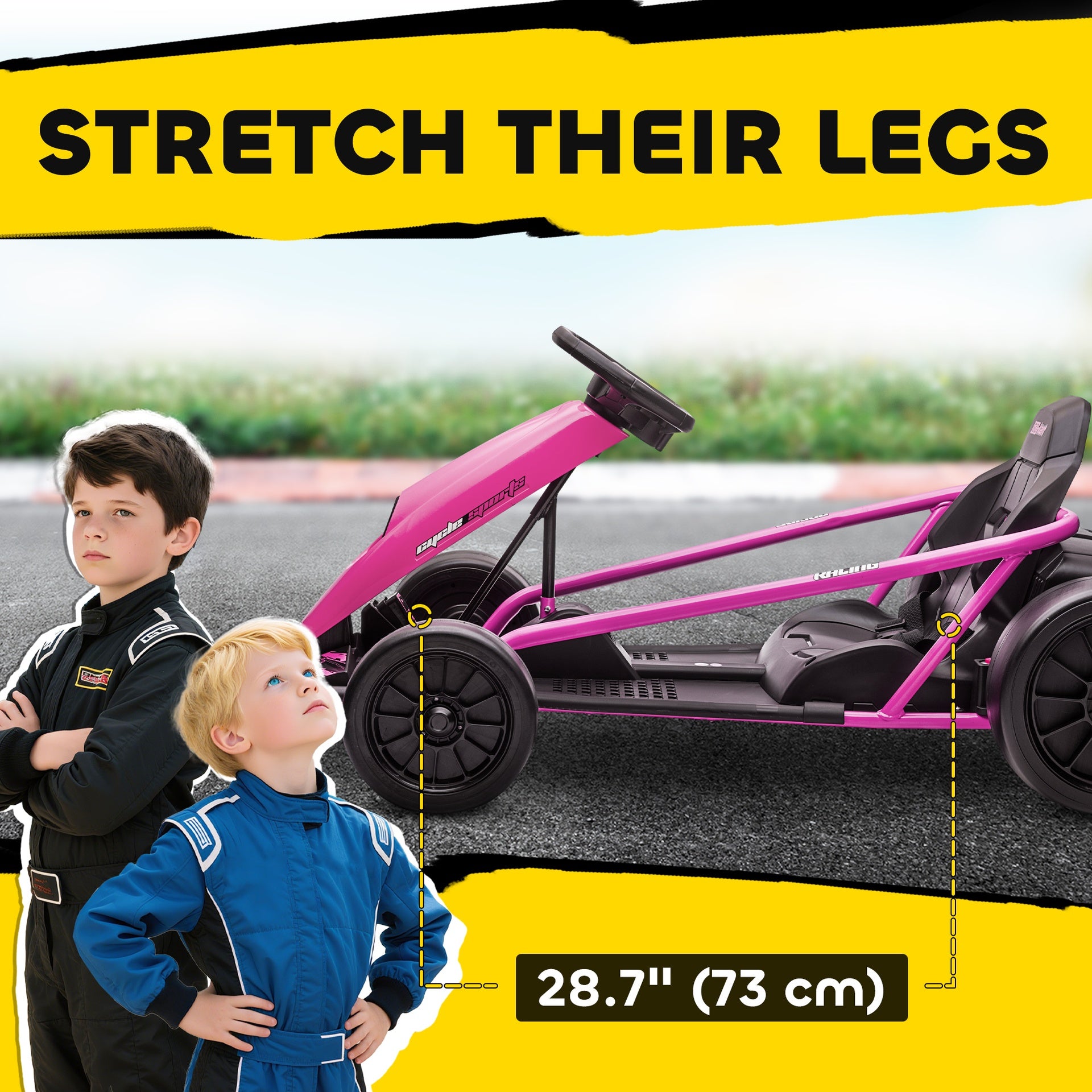 Aosom 24V Electric Go Kart for Kids, Drift Ride-On Racing Go Kart with 2 Speeds, for Boys Girls Aged 8-12 Years Old, Pink