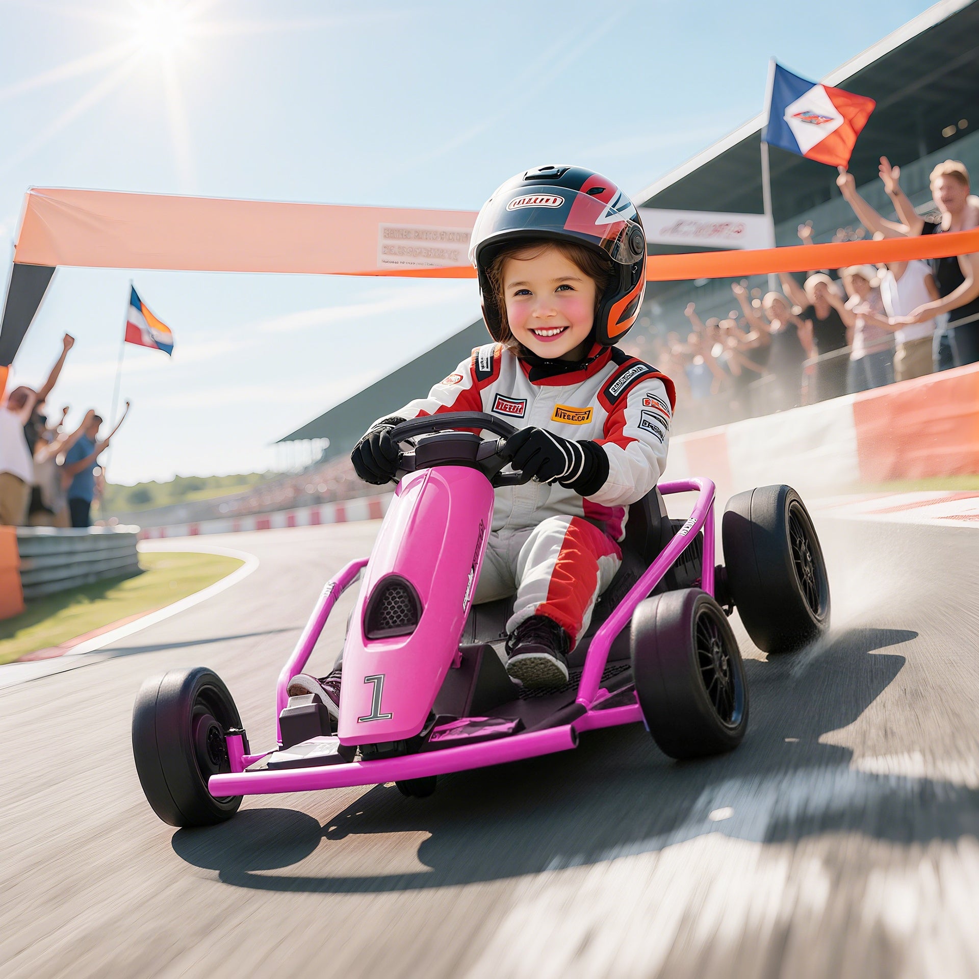 Aosom 24V Electric Go Kart for Kids, Drift Ride-On Racing Go Kart with 2 Speeds, for Boys Girls Aged 8-12 Years Old, Pink