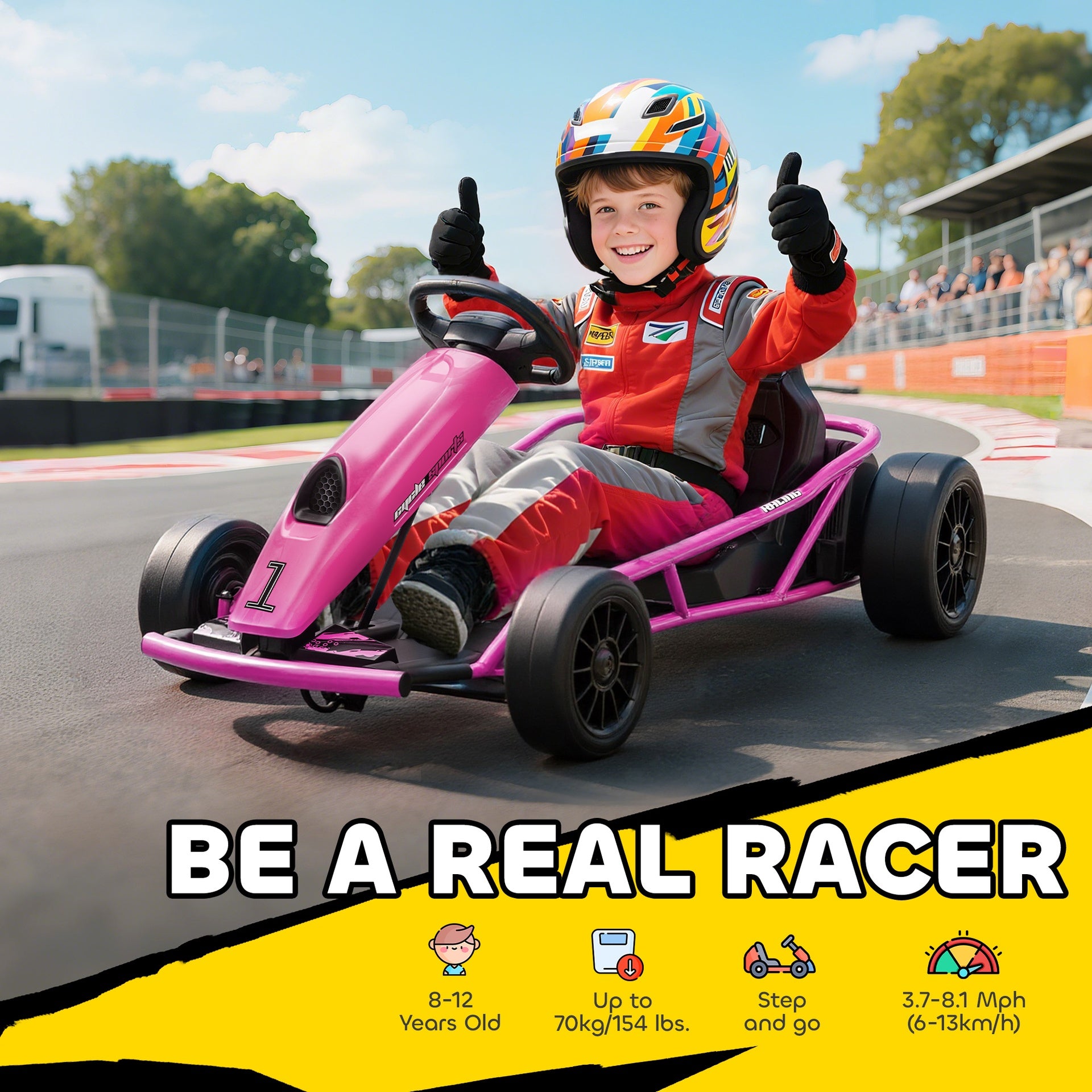 Aosom 24V Electric Go Kart for Kids, Drift Ride-On Racing Go Kart with 2 Speeds, for Boys Girls Aged 8-12 Years Old, Pink