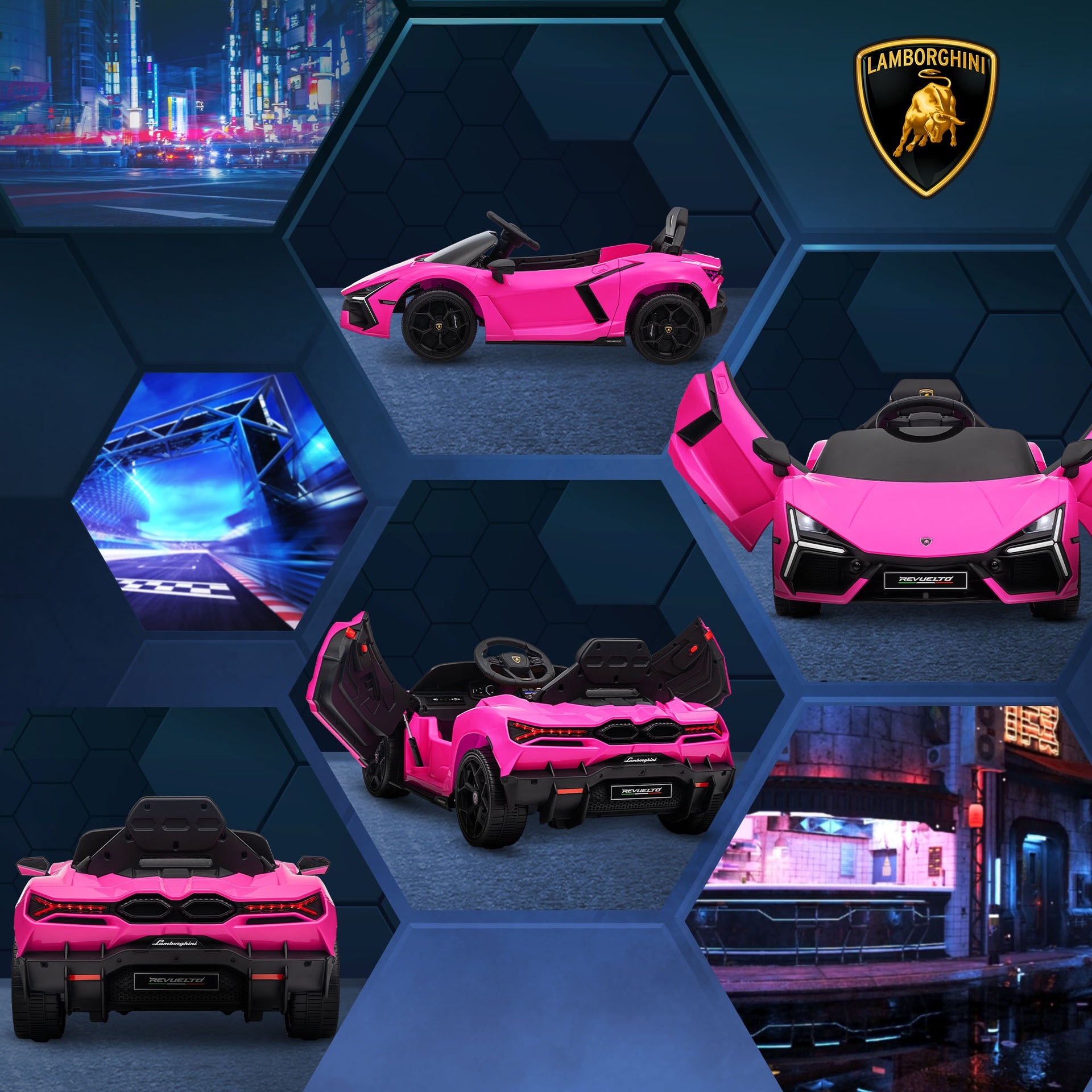 Qaba Lamborghini Revuelto Licensed 12V Kids Ride on Car Electric Car w/ Hydraulic Doors, Remote, Transport Wheels, Pink