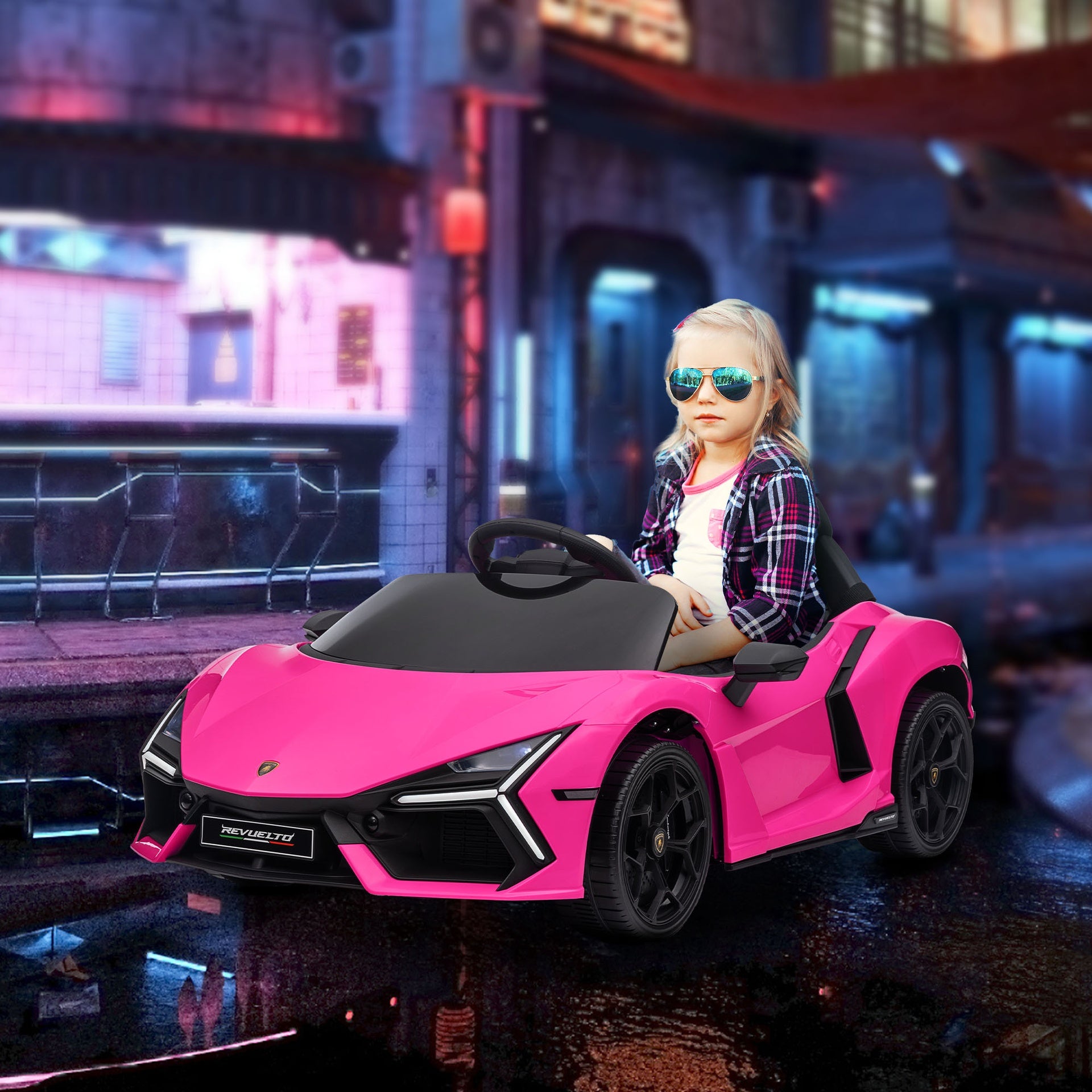 Qaba Lamborghini Revuelto Licensed 12V Kids Ride on Car Electric Car w/ Hydraulic Doors, Remote, Transport Wheels, Pink
