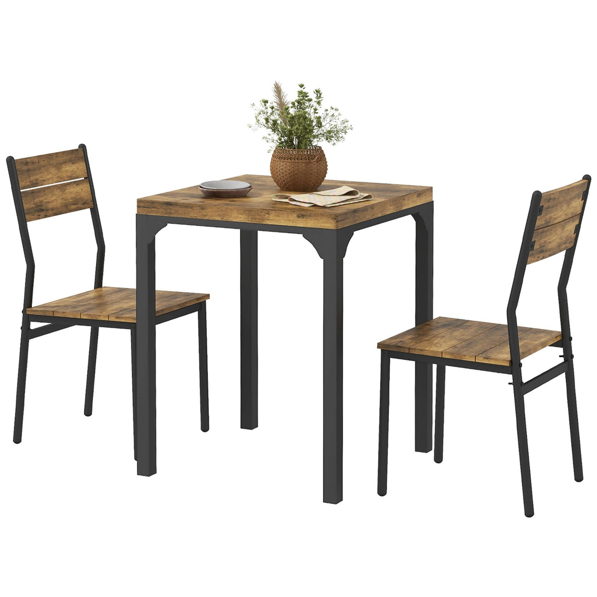 HOMCOM 3 Piece Dining Room Set for 2, Dining Table Set for Breakfast Nook, Small Space, Apartment, Space Saving, Rustic Brown
