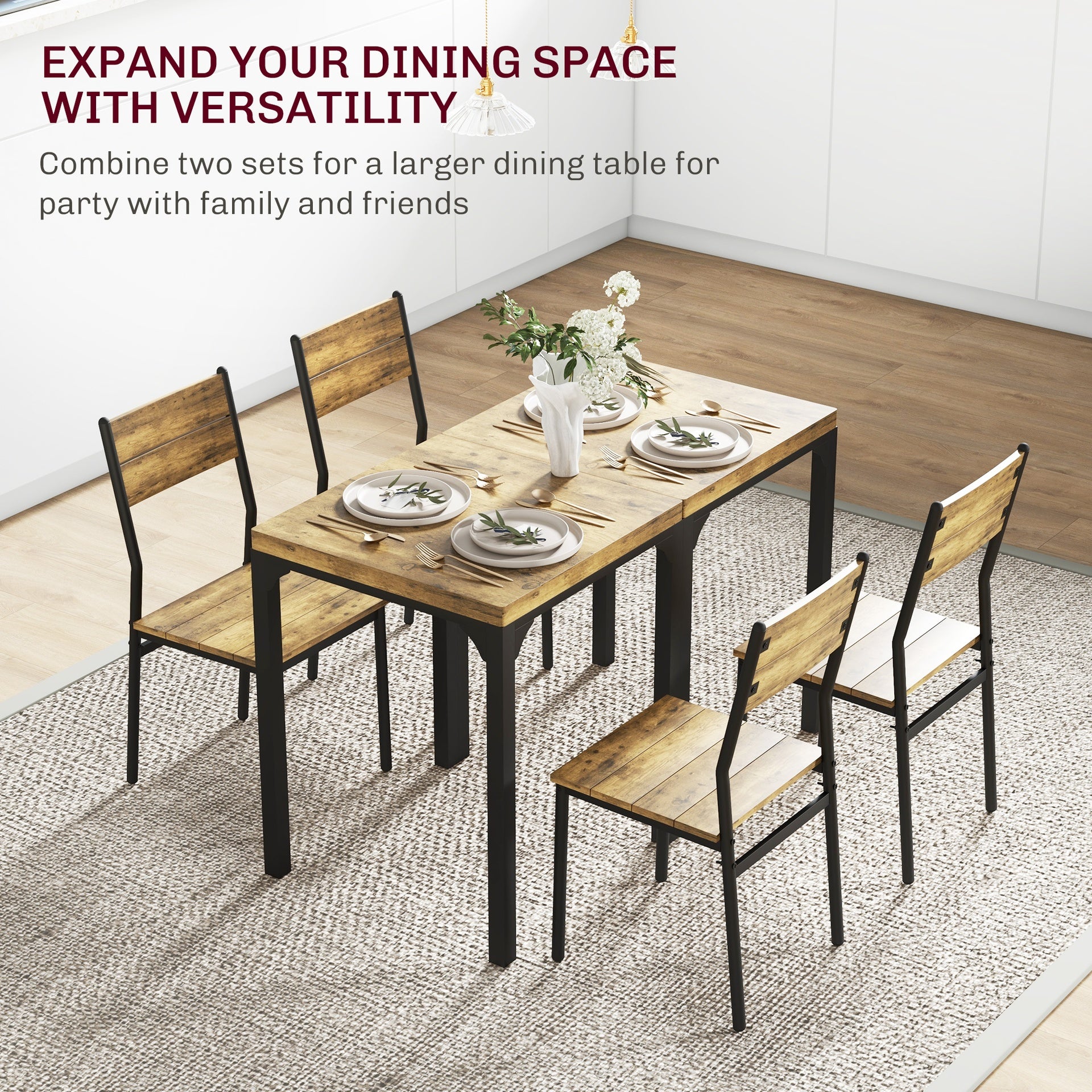 HOMCOM 3 Piece Dining Room Set for 2, Dining Table Set for Breakfast Nook, Small Space, Apartment, Space Saving, Rustic Brown