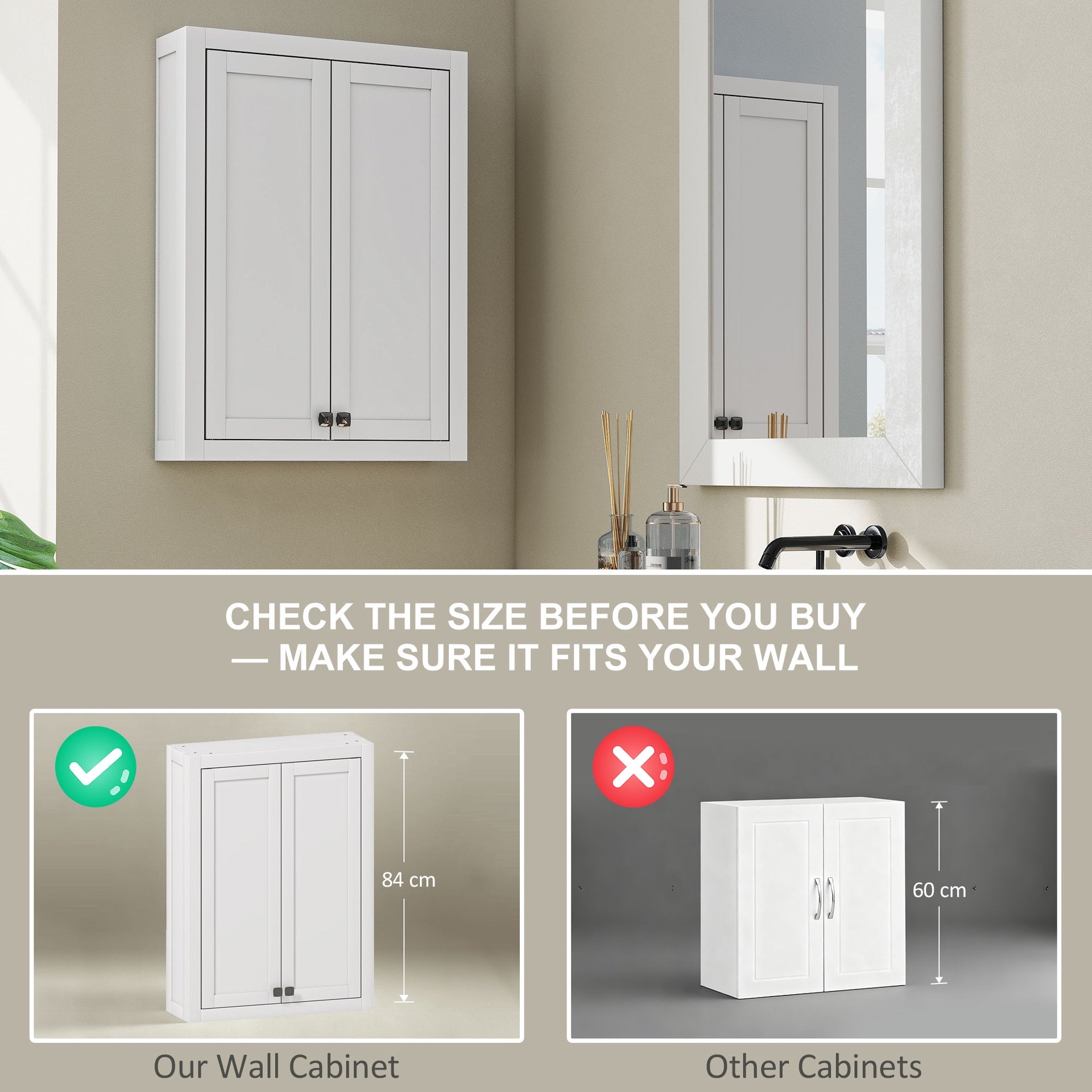 HOMCOM Bathroom Cabinet Wall Mounted, Modern Bathroom Wall Cabinet with 2 Doors and 2 Adjustable Shelves, White