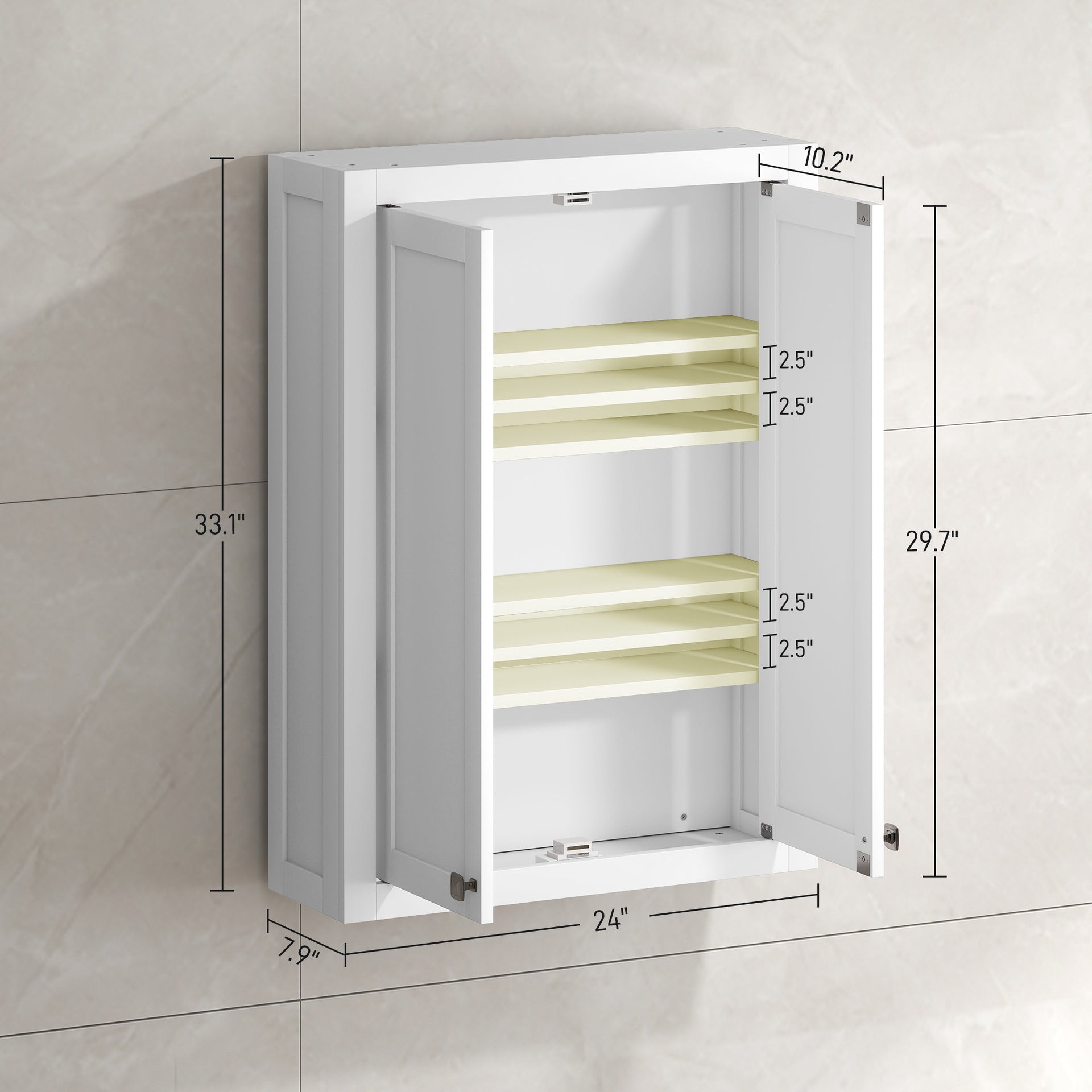 HOMCOM Bathroom Cabinet Wall Mounted, Modern Bathroom Wall Cabinet with 2 Doors and 2 Adjustable Shelves, White