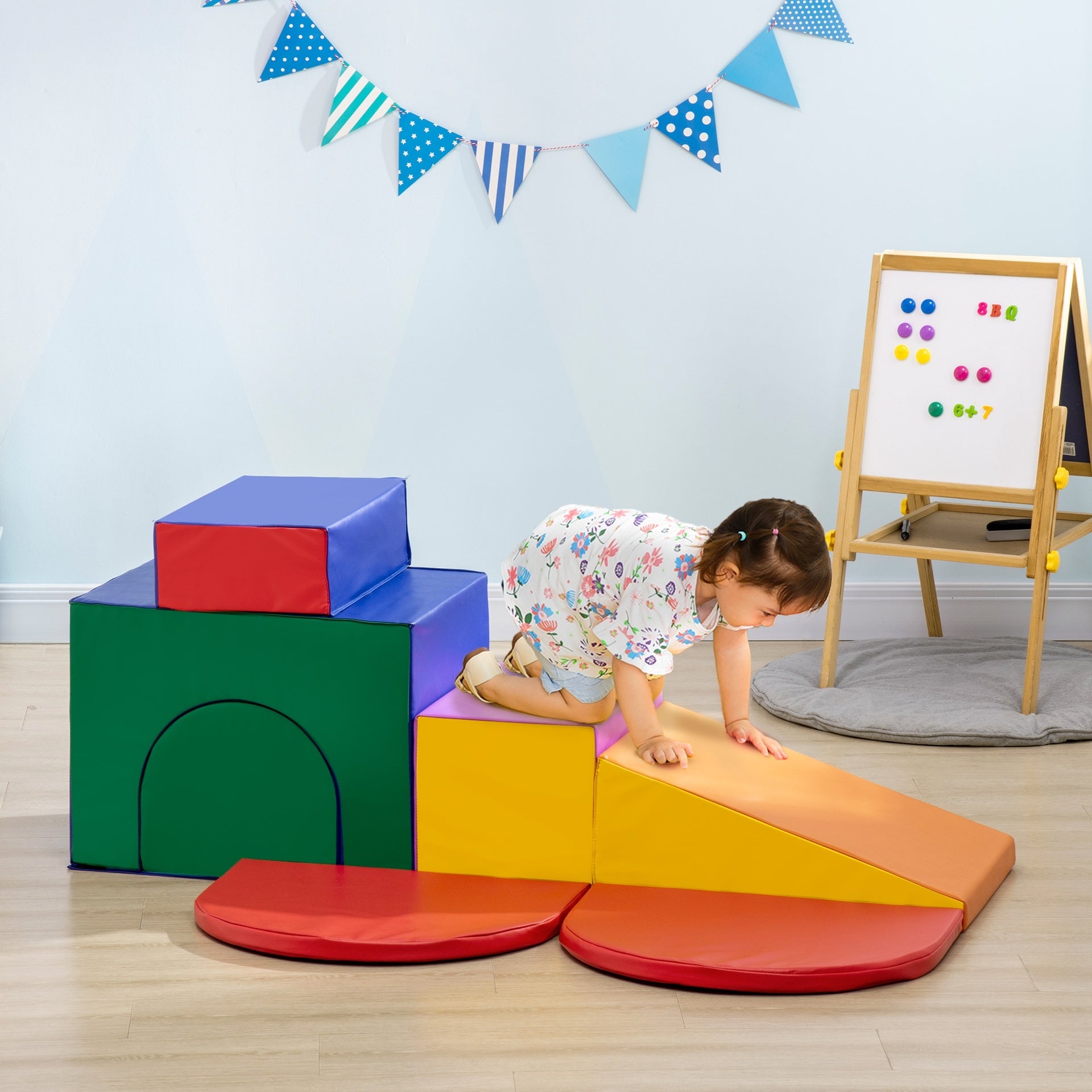 Qaba 7-Piece Rearrangeable Toddler Climber for Creativity and Shape Discovery, Multicolored
