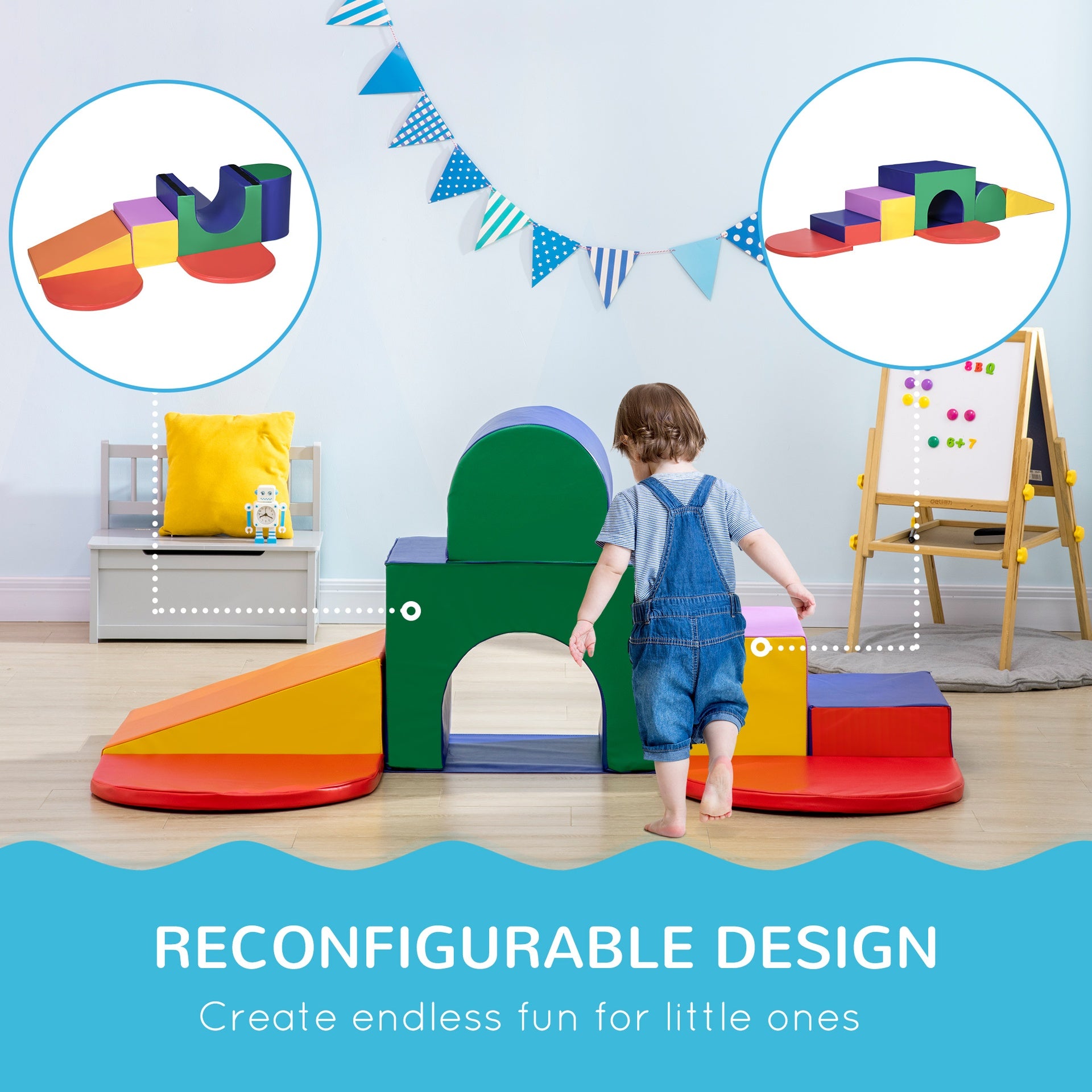 Qaba 7-Piece Rearrangeable Toddler Climber for Creativity and Shape Discovery, Multicolored