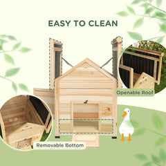 PawHut Duck Coop, Wooden Duck House with Openable Roof & Double Doors, Natural Wood