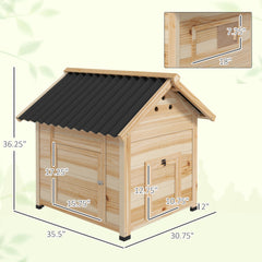 PawHut Duck Coop, Wooden Duck House with Openable Roof & Double Doors, Natural Wood