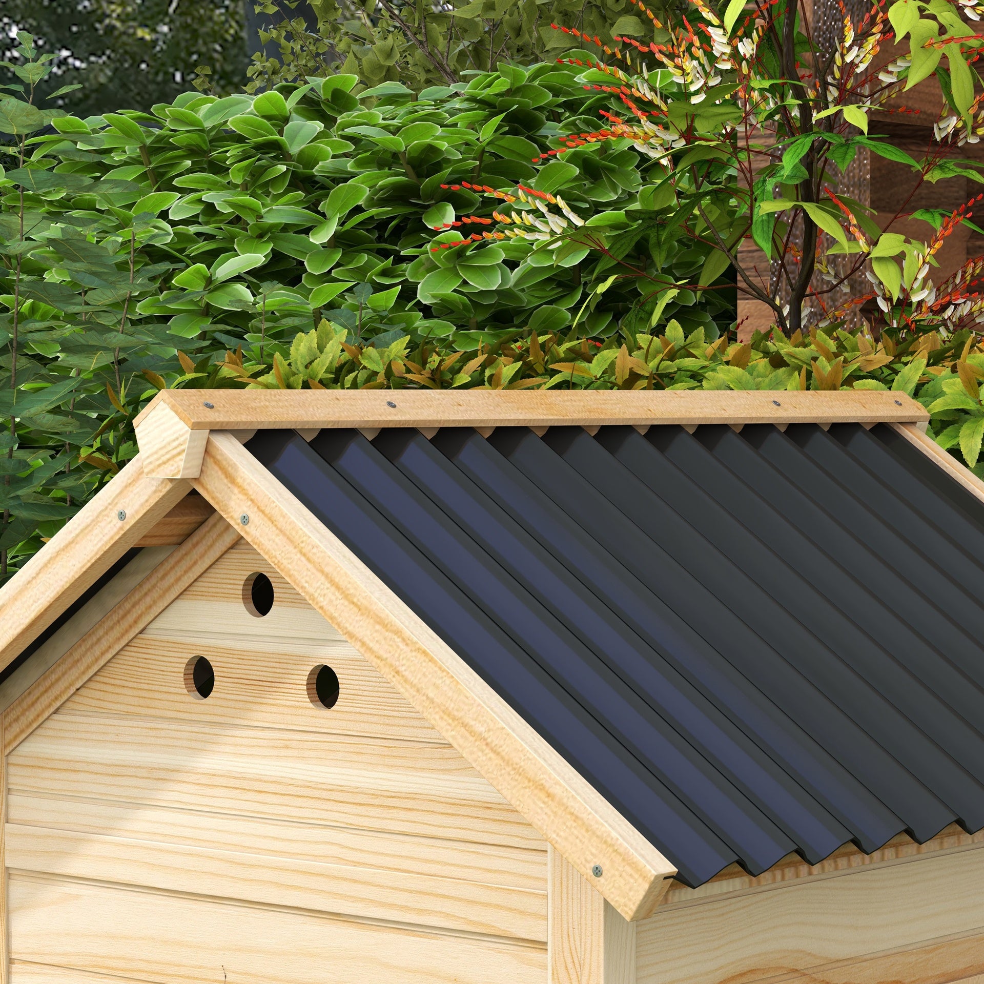 PawHut Duck Coop, Wooden Duck House with Openable Roof & Double Doors, Natural Wood