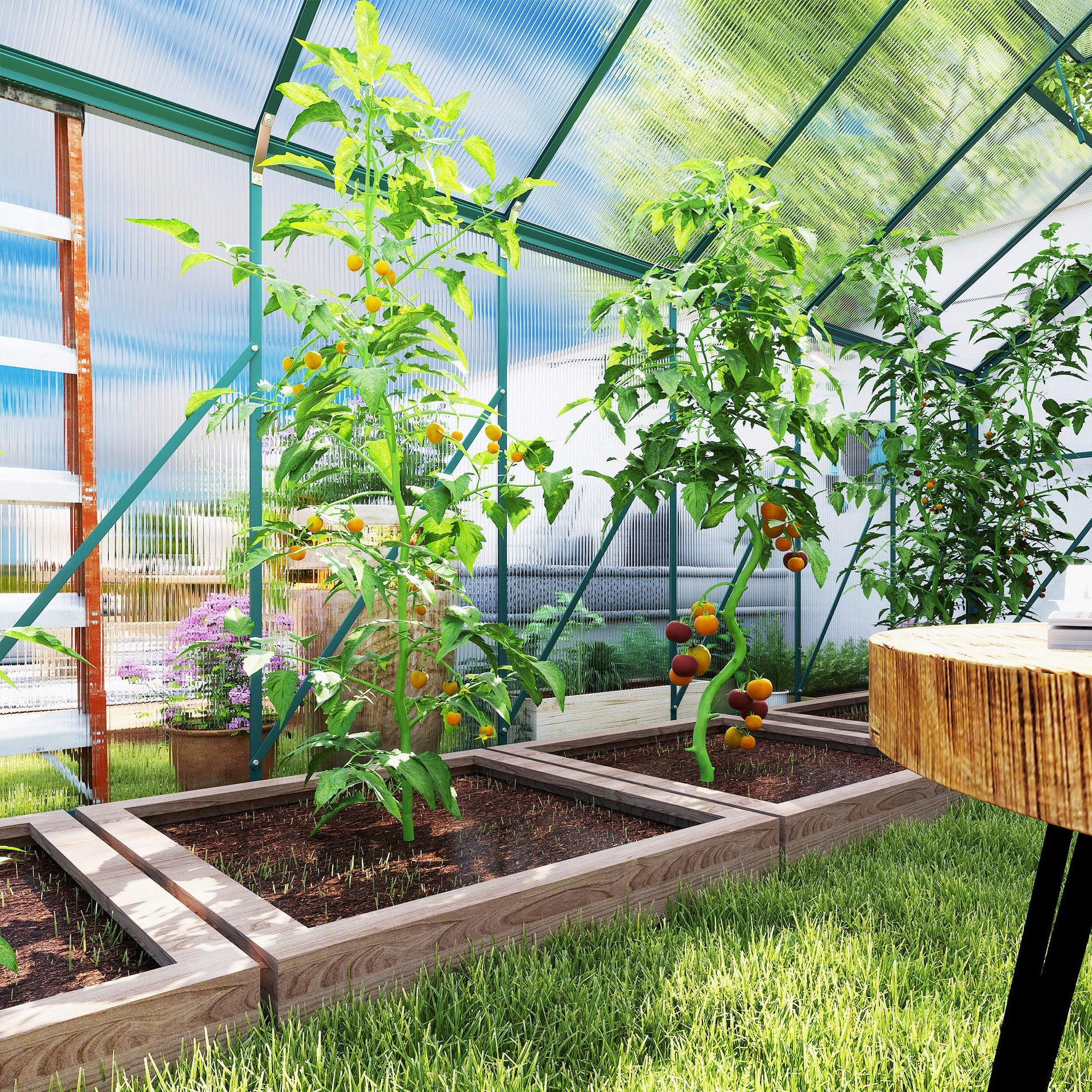 Outsunny 16' x 8' Aluminum Greenhouse Polycarbonate Walk-in Garden Greenhouse Kit with Adjustable Roof Vent, Rain Gutter and Sliding Door for Winter, Clear