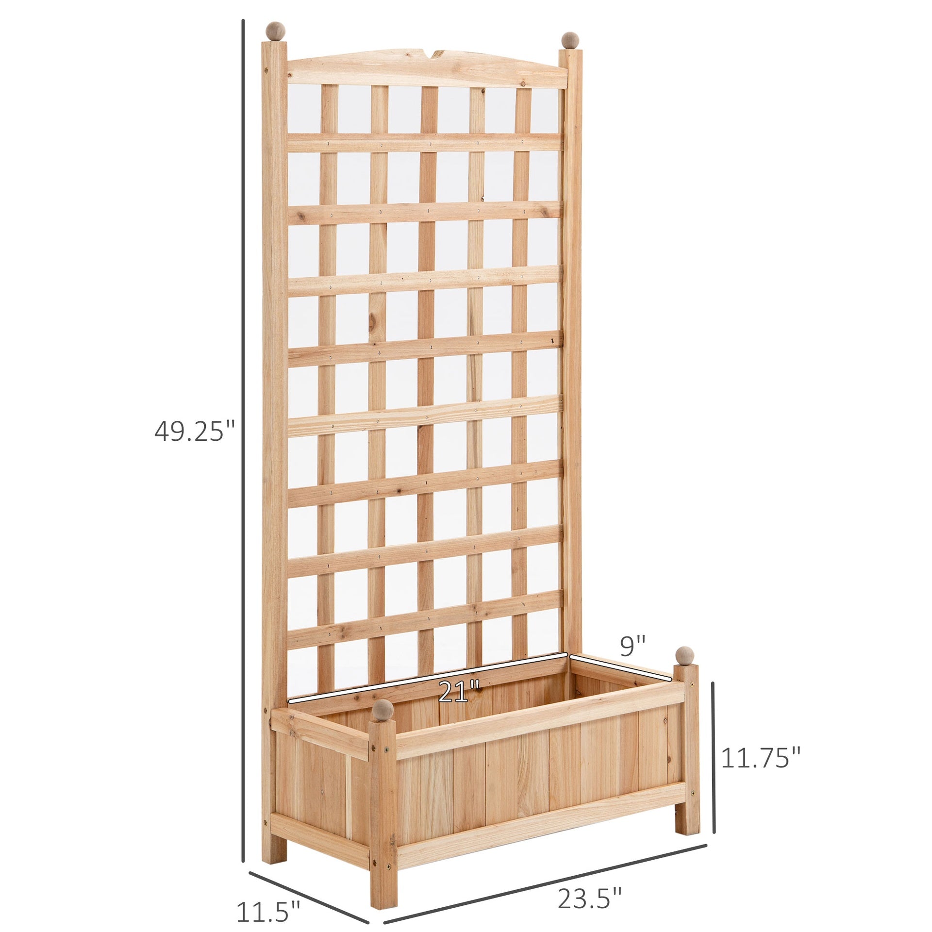 Outsunny Wooden Raised Garden Bed with Trellis, Outdoor Planter Box with Drainage Crevices for Climbing Vine Plants Flowers, 24" x 12" x 49"