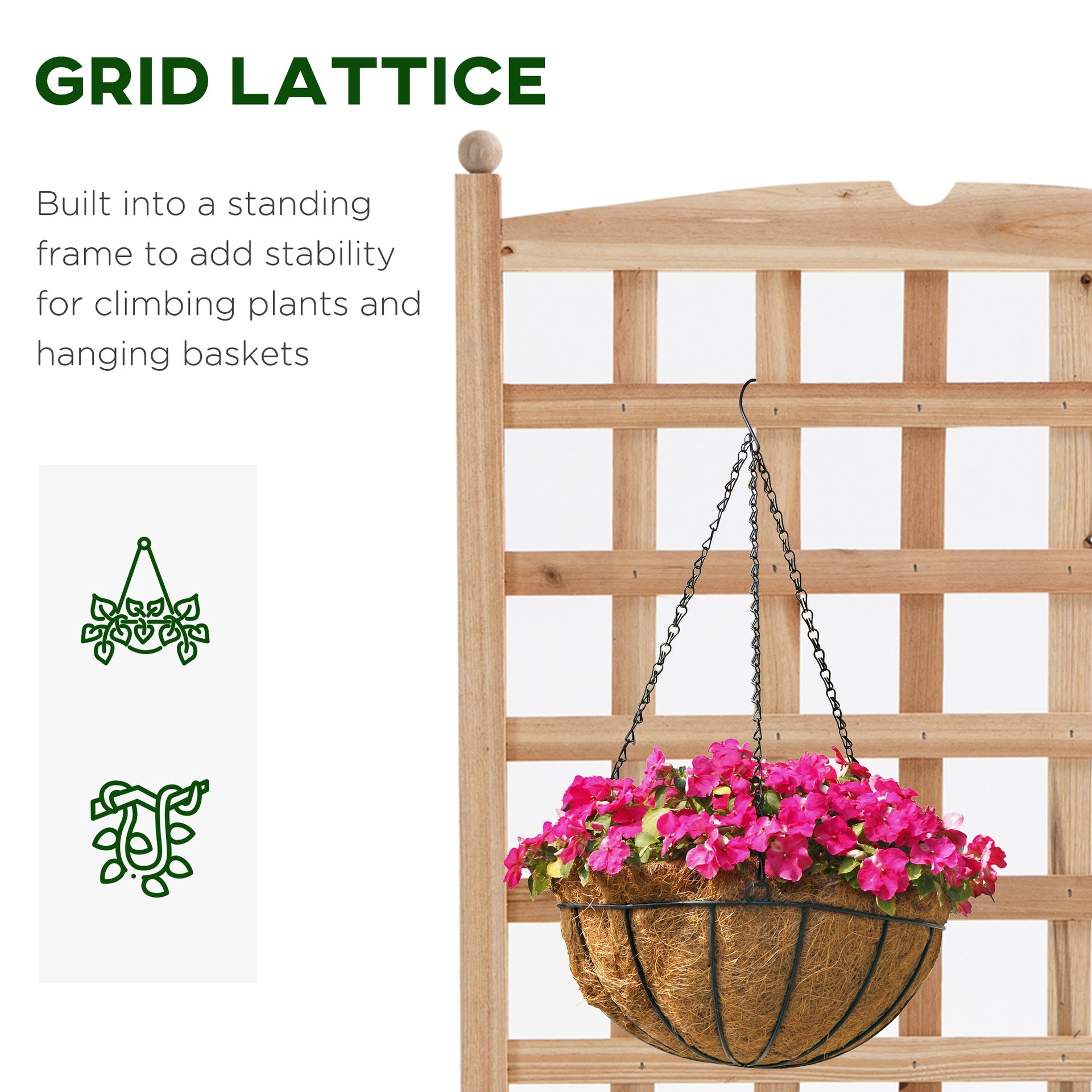 Outsunny Wooden Raised Garden Bed with Trellis, Outdoor Planter Box with Drainage Crevices for Climbing Vine Plants Flowers, 24" x 12" x 49"