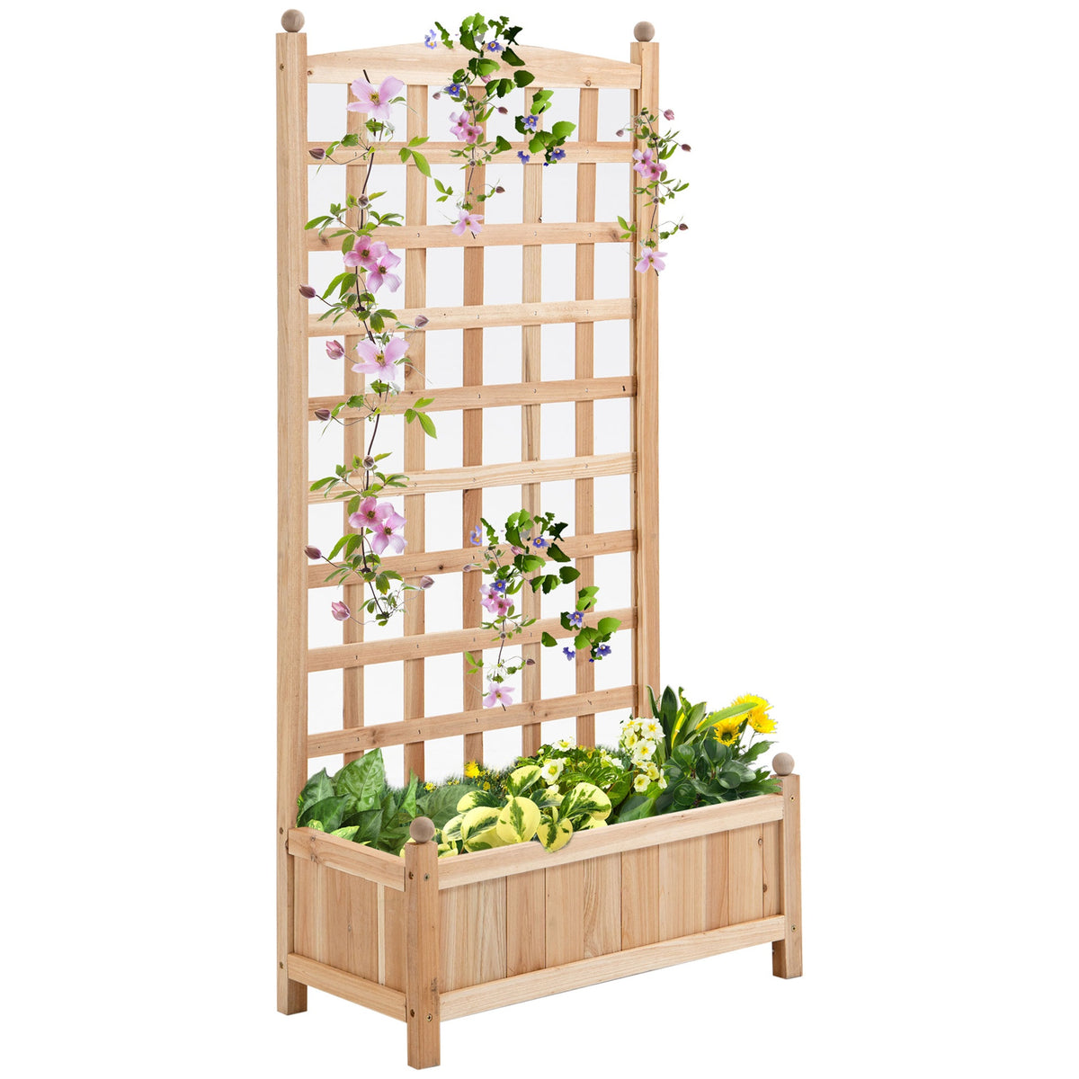 Outsunny Wooden Raised Garden Bed with Trellis, Outdoor Planter Box with Drainage Crevices for Climbing Vine Plants Flowers, 24" x 12" x 49"