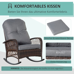 Outsunny Rattan Porch Rocker w/ Plush Cushion, Gray
