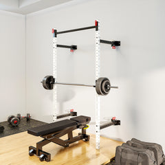 Soozier Folding Squat Rack with Pull Up Bar, Wall Mounted and Adjustable, 1000 Pounds Capacity Power Rack, White
