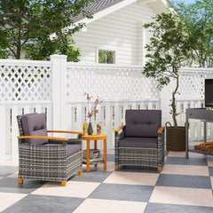 Outsunny Outdoor Bistro Set Wicker Patio Furniture with Cushions for Porch, Backyard, Garden, Gray