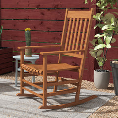 Outsunny Outdoor Rocking Chair Set of 2, Patio Wooden Rocking Chair with Smooth Armrests, High Back for Garden, Balcony, Porch, Supports Up to 352 lbs, Teak