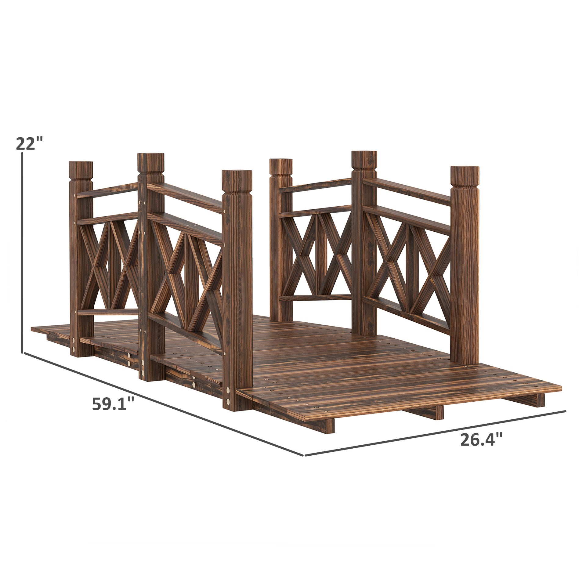 Outsunny 5 ft. Wooden Garden Bridge Footbridge for Backyard Ponds, Creeks, Streams, Carbonized