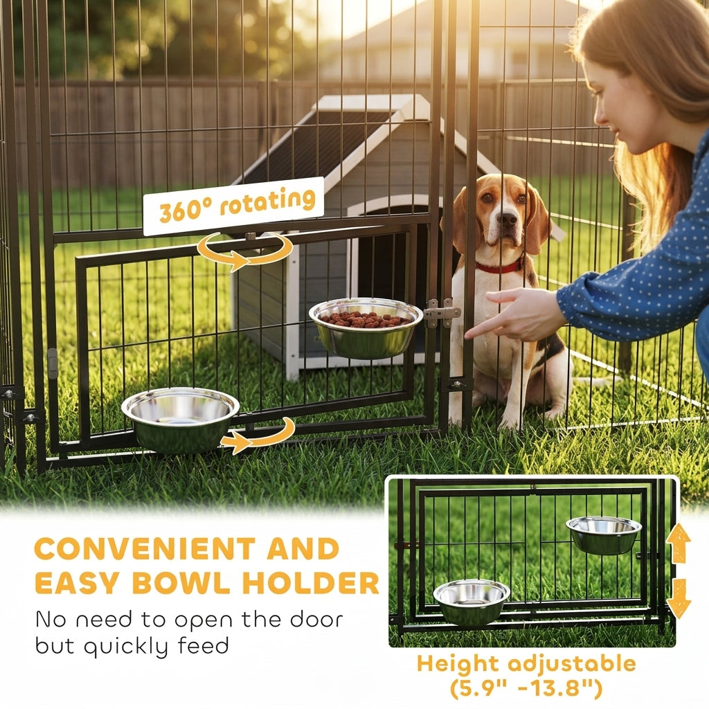 PawHut Large Outdoor Dog Kennel with 2 Rooms, Rotating & Adjustable Height Bowls, 13.5' x 9.4' x 5.1'