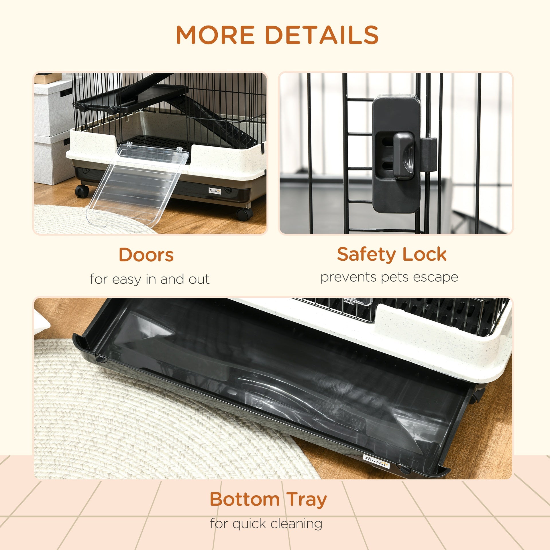 PawHut 32"L 6-Level Small Animal Cage Rabbit Hutch with Universal Lockable Wheels, Slide-out Tray for Bunny, Chinchillas, Ferret, Black