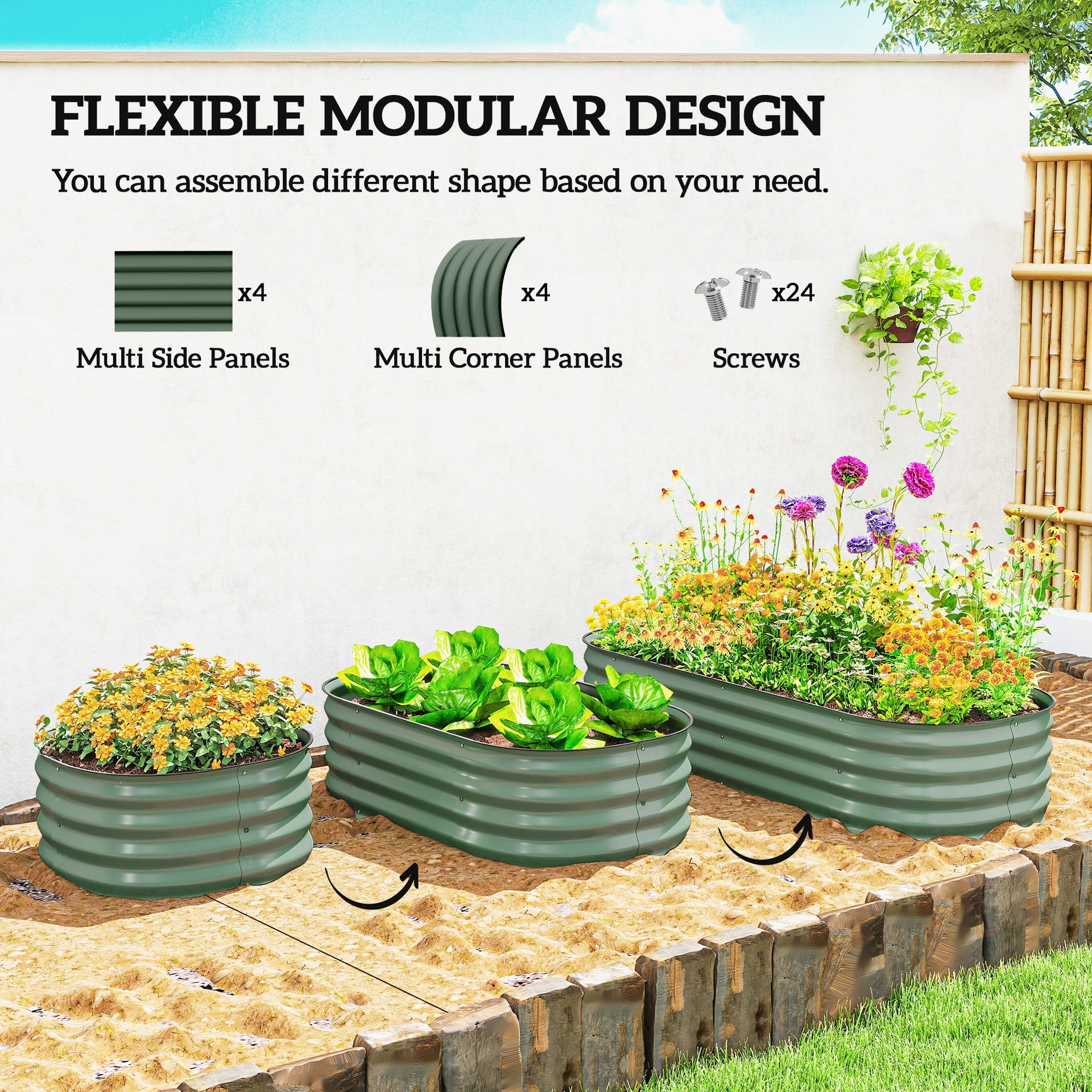 Outsunny 4.9' x 2' x 1' Galvanized Raised Garden Bed Kit, Metal Planter Box with Safety Edging, Green