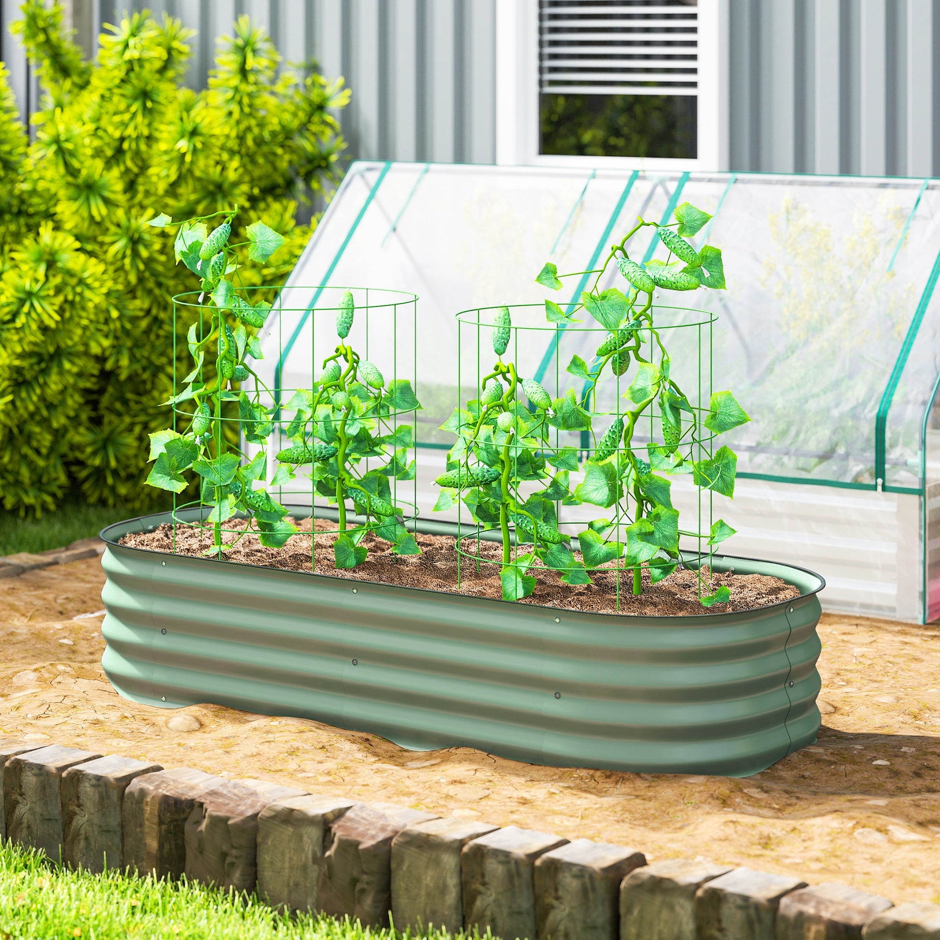 Outsunny 4.9' x 2' x 1' Galvanized Raised Garden Bed Kit, Metal Planter Box with Safety Edging, Green