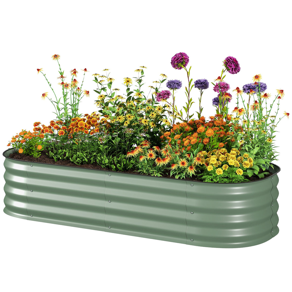 Outsunny 4.9' x 2' x 1' Galvanized Raised Garden Bed Kit, Metal Planter Box with Safety Edging, Green