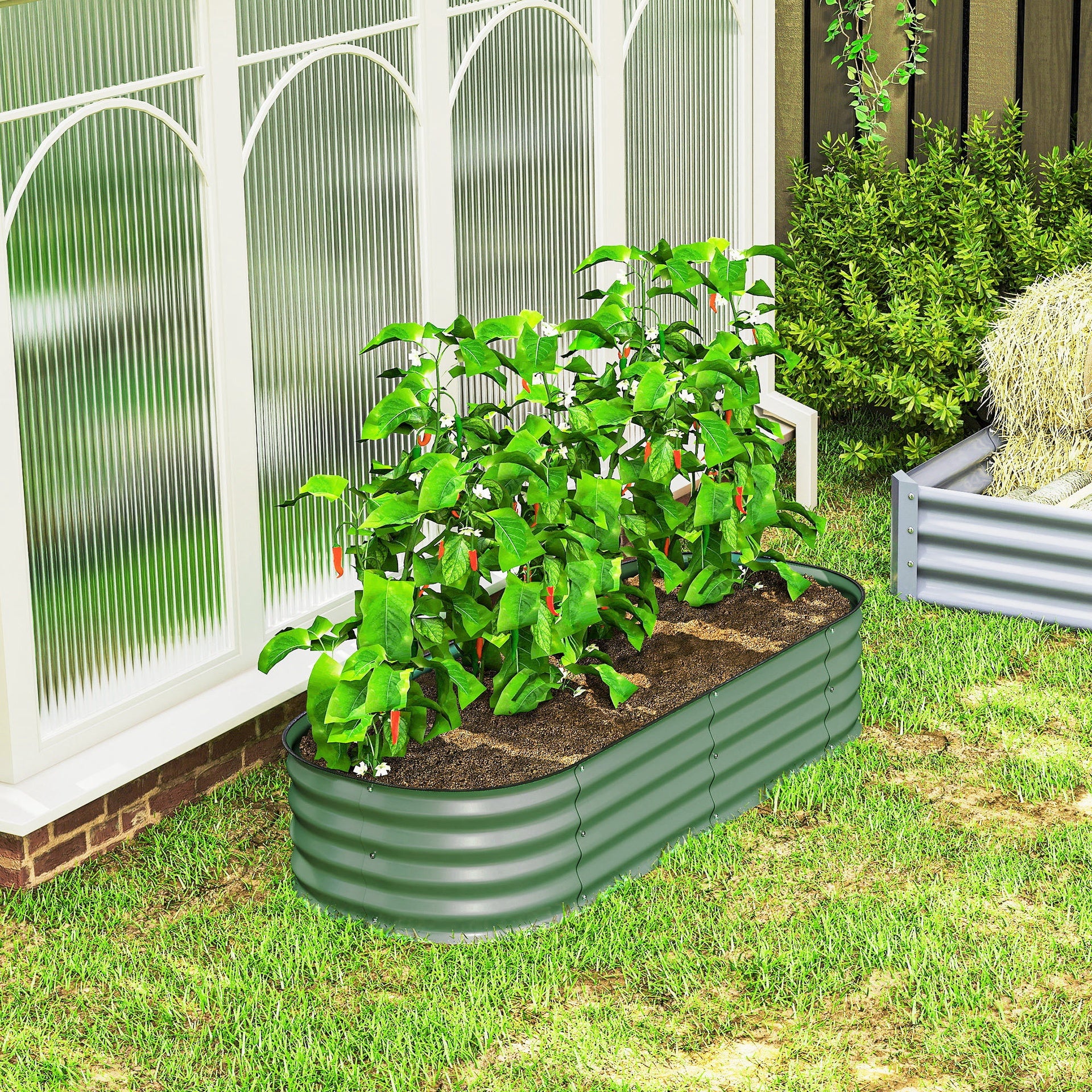 Outsunny 4.9' x 2' x 1' Galvanized Raised Garden Bed Kit, Metal Planter Box with Safety Edging, Green