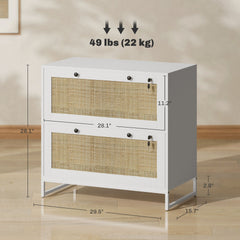 Vinsetto Lockable Filing Cabinet, Boho 2 Drawer File Cabinet with Adjustable Hanging Bar for Letter, A4 and Legal Size, White