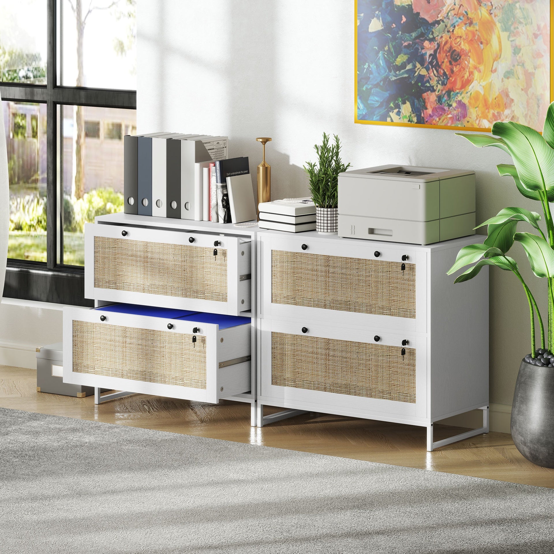 Vinsetto Lockable Filing Cabinet, Boho 2 Drawer File Cabinet with Adjustable Hanging Bar for Letter, A4 and Legal Size, White