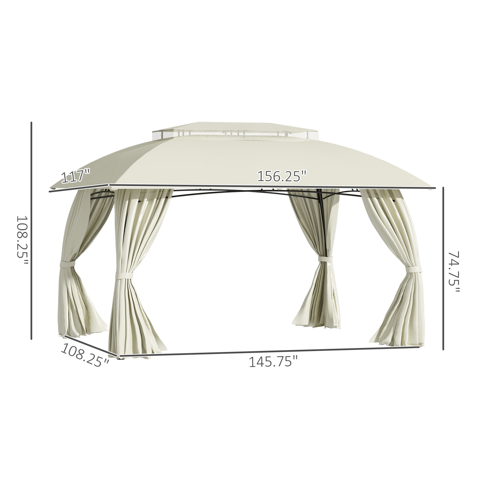 Outsunny 10' x 13' Outdoor Gazebo Patio Gazebo Canopy, Double Vented Roof, Steel Frame, Curtain Sidewalls, Sun Shade Shelter for Garden, Lawn, Backyard, Deck, Beige
