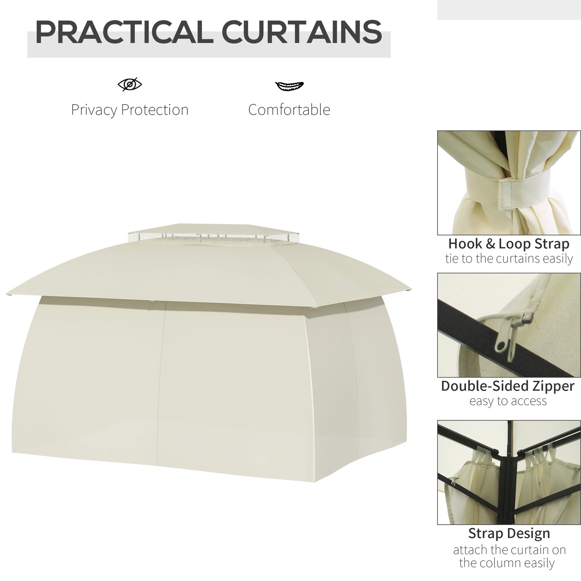Outsunny 10' x 13' Outdoor Gazebo Patio Gazebo Canopy, Double Vented Roof, Steel Frame, Curtain Sidewalls, Sun Shade Shelter for Garden, Lawn, Backyard, Deck, Beige