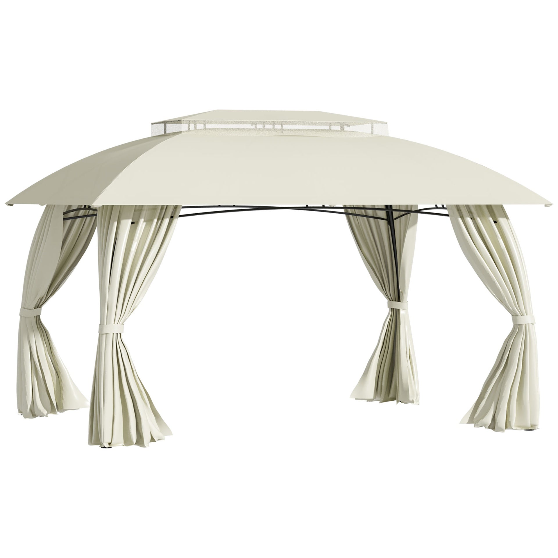 Outsunny 10' x 13' Outdoor Gazebo Patio Gazebo Canopy, Double Vented Roof, Steel Frame, Curtain Sidewalls, Sun Shade Shelter for Garden, Lawn, Backyard, Deck, Beige