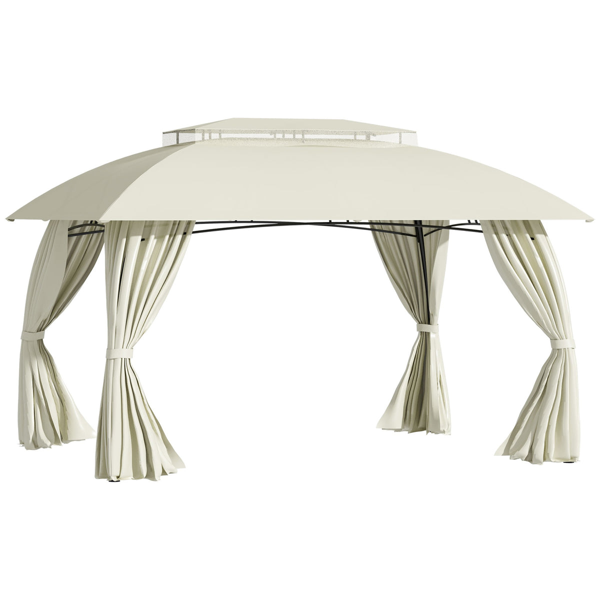 Outsunny 10' x 13' Outdoor Gazebo Patio Gazebo Canopy, Double Vented Roof, Steel Frame, Curtain Sidewalls, Sun Shade Shelter for Garden, Lawn, Backyard, Deck, Beige