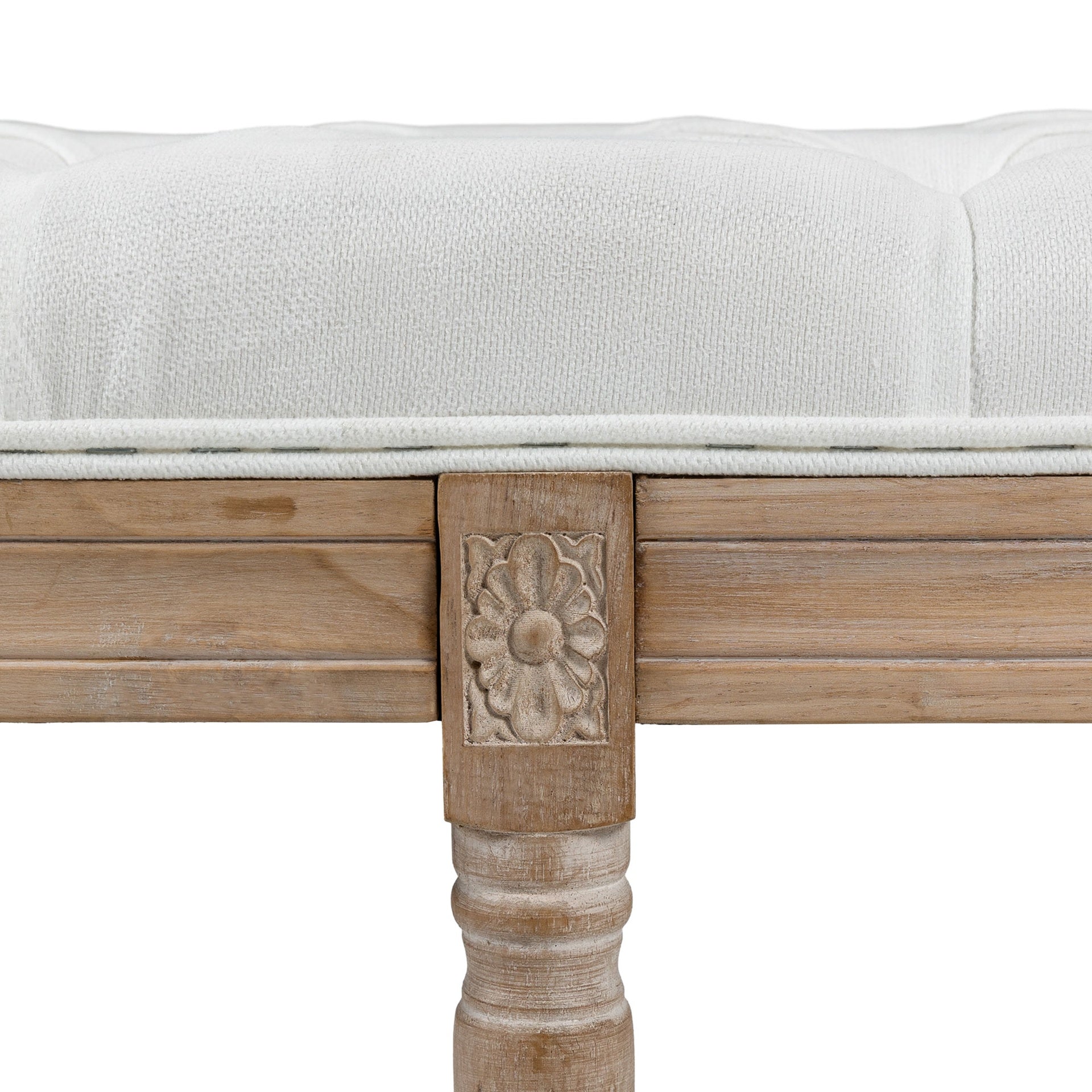 HOMCOM 46" Linen Upholstered Bedroom Bench, French End of Bed Bench with Thick Padded Cushion and Wooden Legs, Cream White