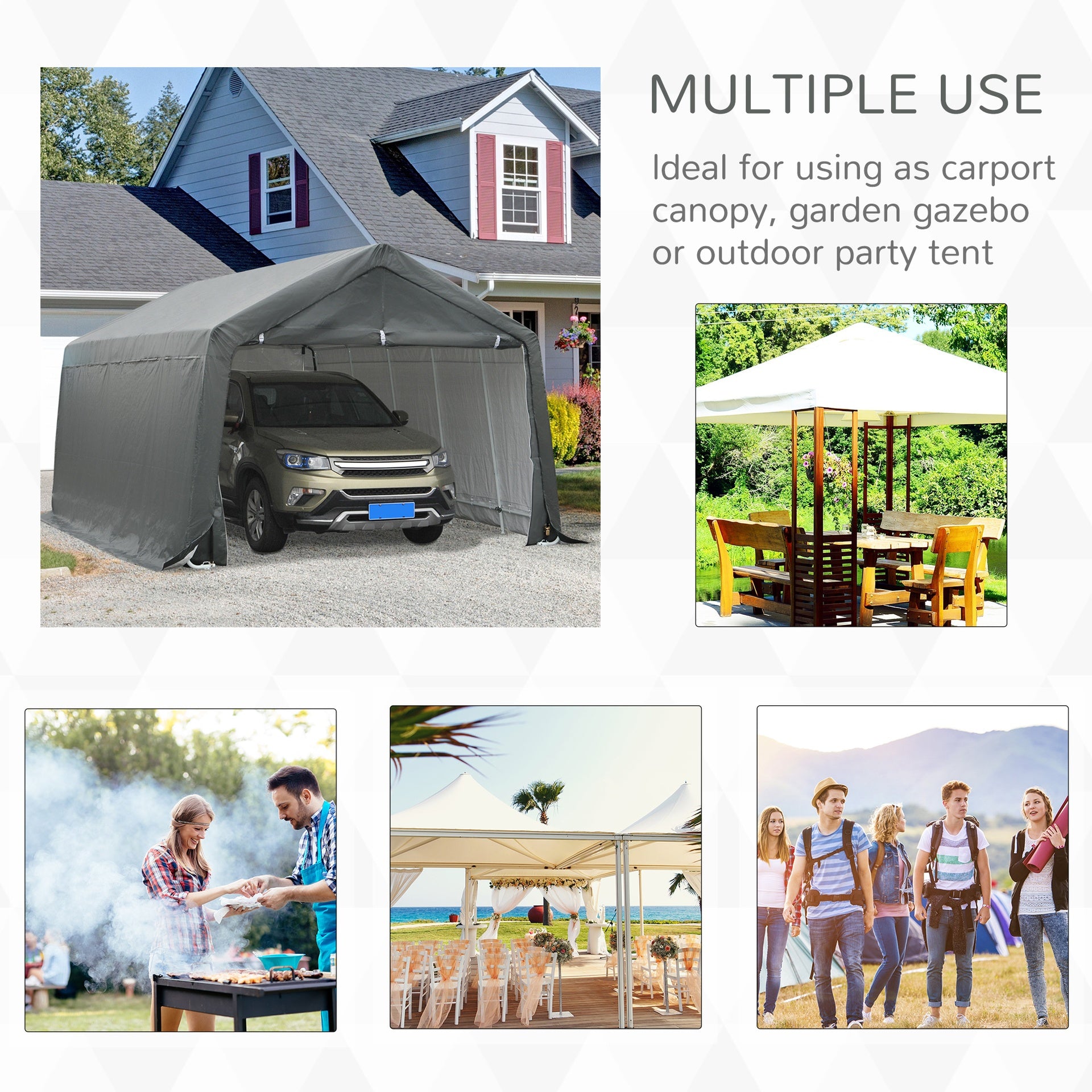 Outsunny 12' x 20' Carport Portable Garage, Heavy Duty Storage Tent, Patio Storage Shelter w/ Anti-UV PE Cover and Double Zipper Doors, for Motorcycle Bike Garden Tools, Gray