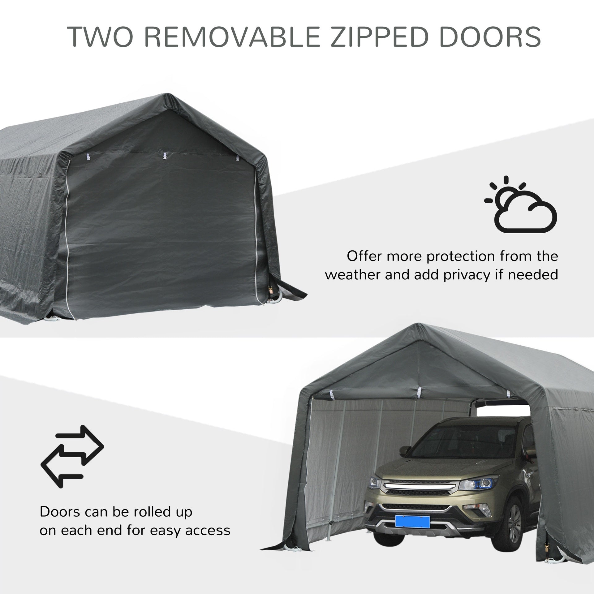 Outsunny 12' x 20' Carport Portable Garage, Heavy Duty Storage Tent, Patio Storage Shelter w/ Anti-UV PE Cover and Double Zipper Doors, for Motorcycle Bike Garden Tools, Gray