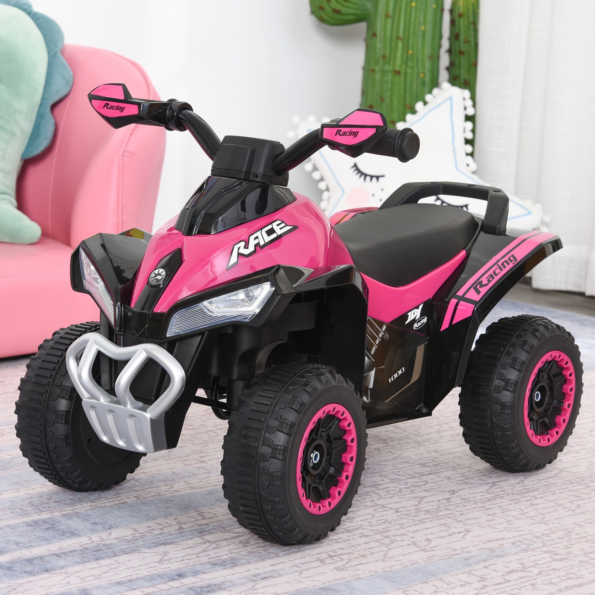 Aosom NO Power Kids Ride On Push Car, Ride Racer, Foot-to-floor Sliding Car, Walking ATV Toy with Music, Lights, for 1.5-3 Years Old, Pink