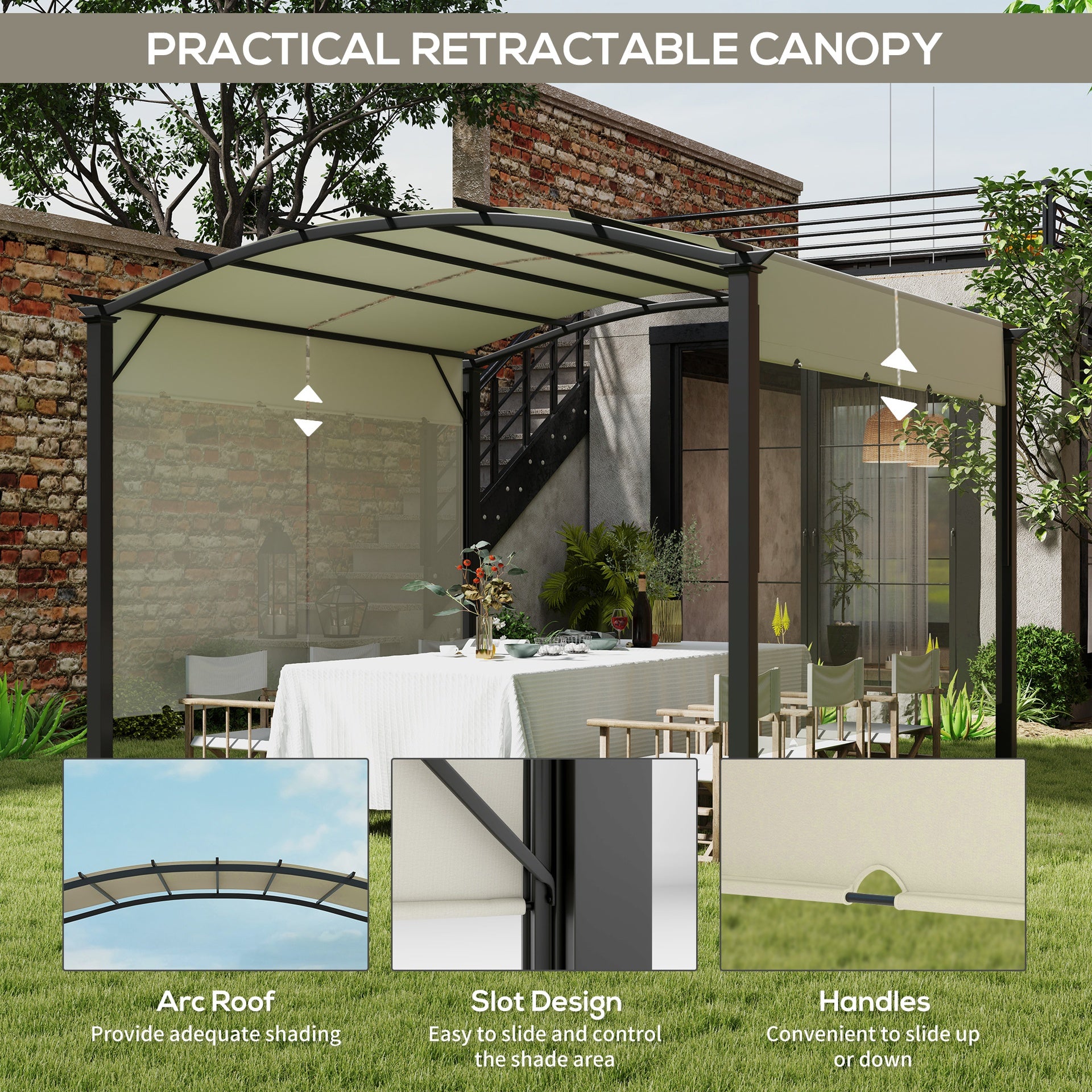 Outsunny 11' x 11' Outdoor Retractable Pergola Canopy for Backyard, Beige