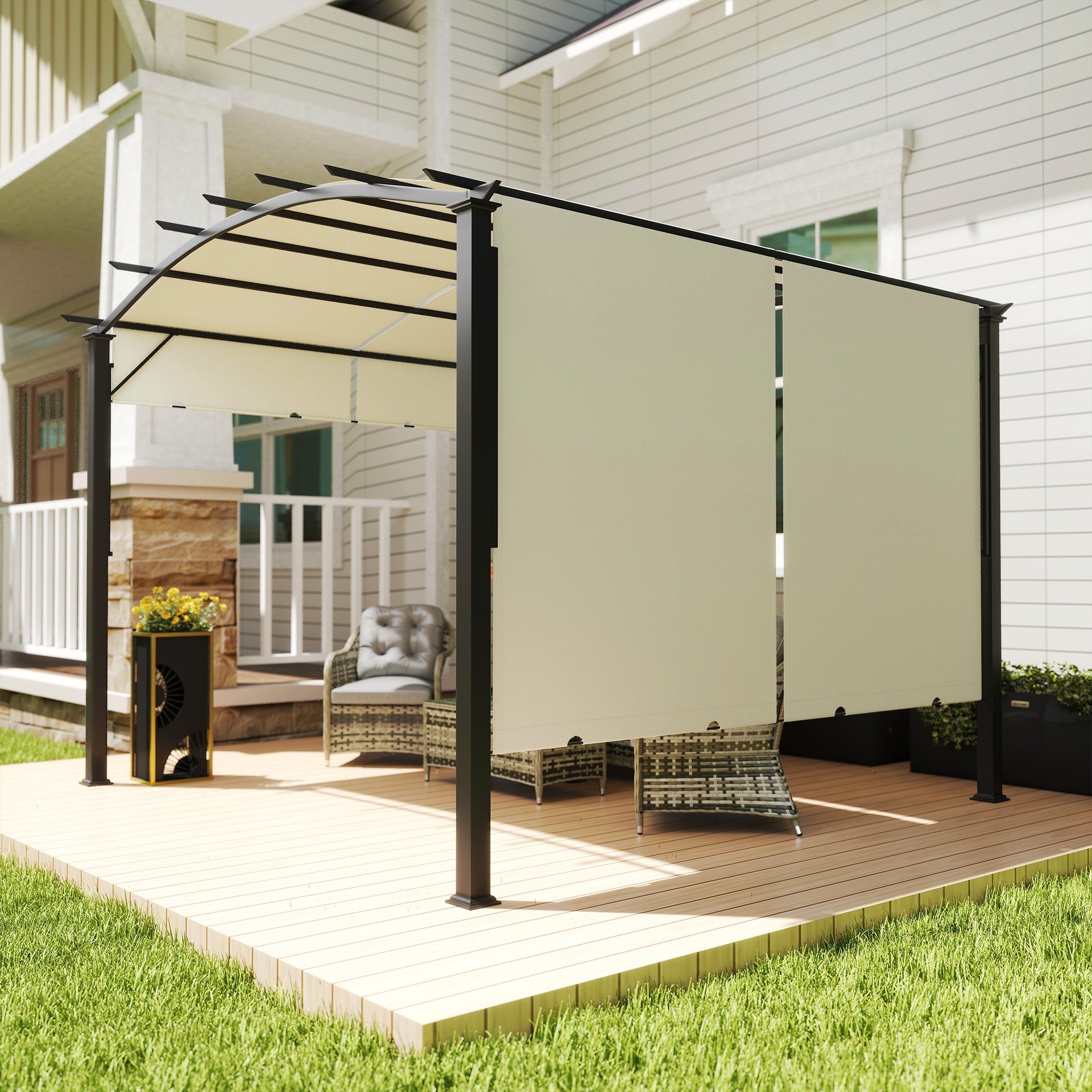 Outsunny 11' x 11' Outdoor Retractable Pergola Canopy for Backyard, Beige